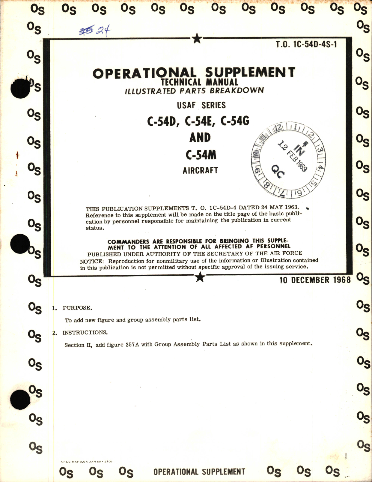 Sample page 1 from AirCorps Library document: Operational Supplement, Illustrated Parts Breakdown for C-54D, C-54E, C-54G, and C-54M