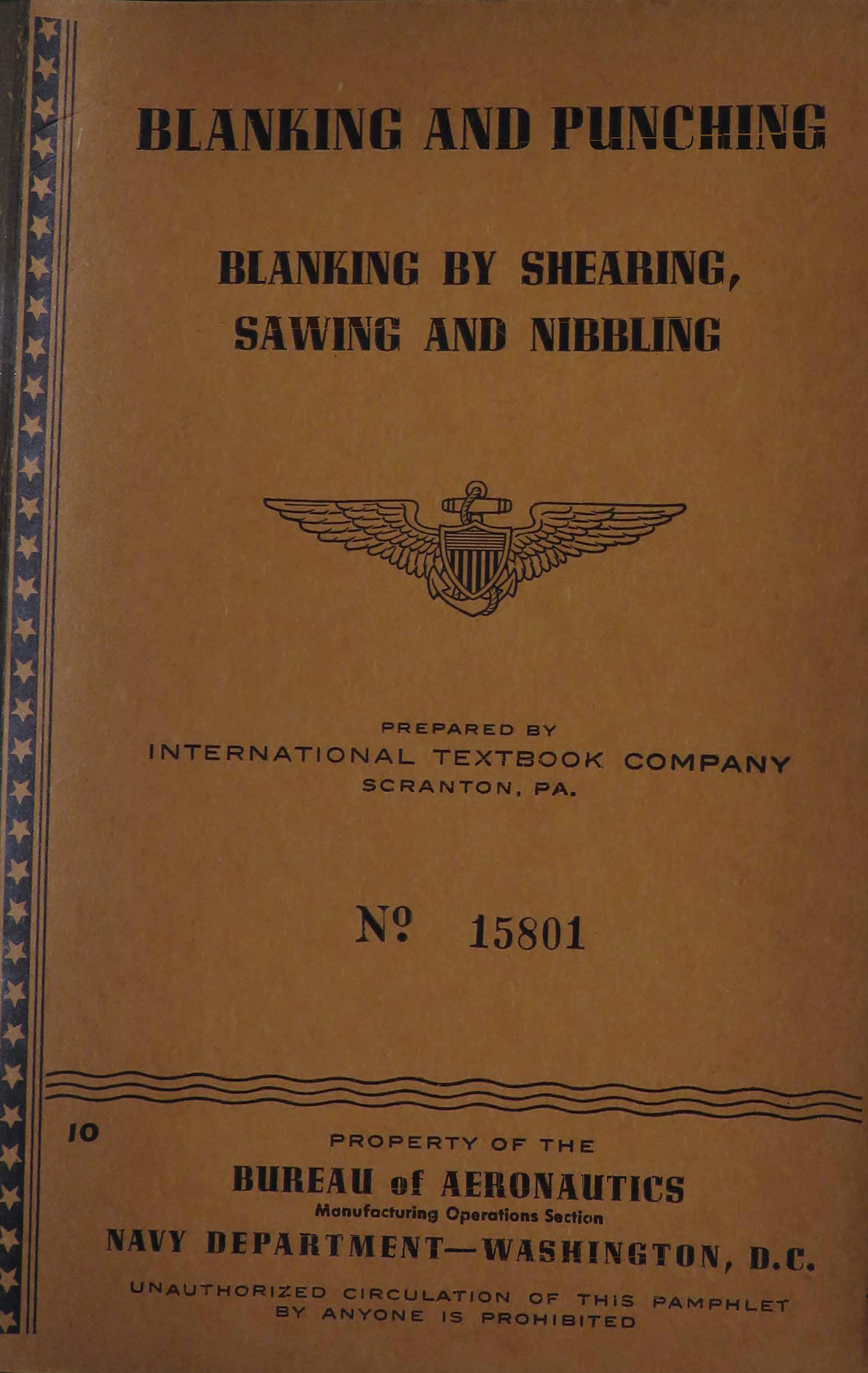 Sample page 1 from AirCorps Library document: Blanking and Punching - Blanking by Shearing, Sawing, and Nibbling - Bureau of Aeronautics