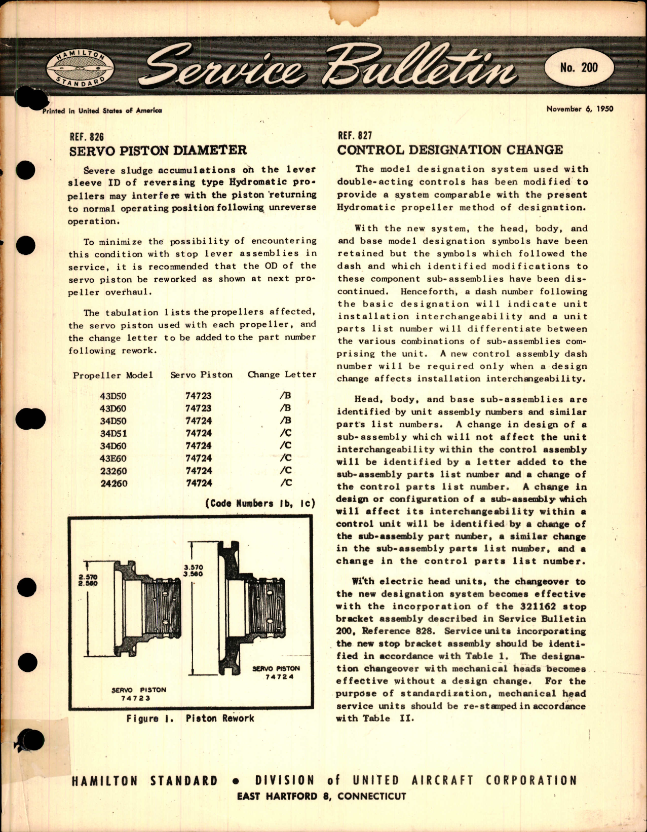 Sample page 1 from AirCorps Library document: Servo Piston Diameter, Ref 826