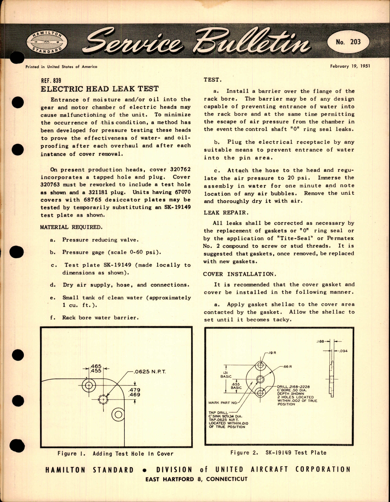 Sample page 1 from AirCorps Library document: Electric Head Leak Test, Ref 839