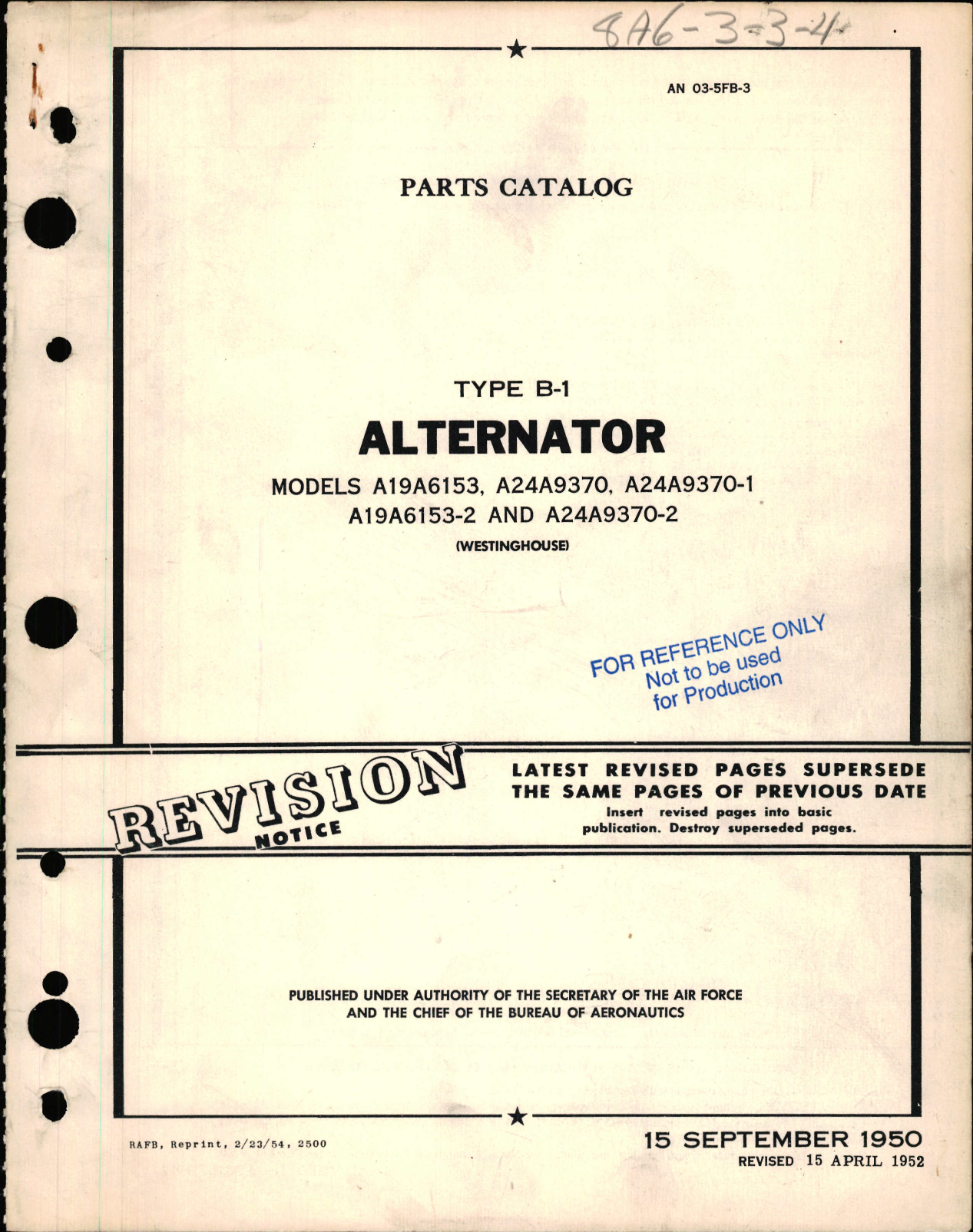 Sample page 1 from AirCorps Library document: Parts Catalog for Type B-1 Alternator