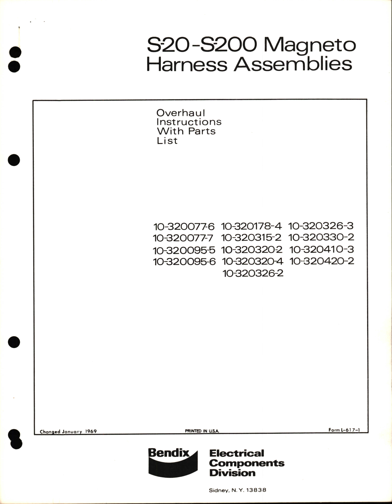 Sample page 1 from AirCorps Library document: Overhaul Instructions with Parts List for S-20 and S-200 Magneto Harness Assemblies