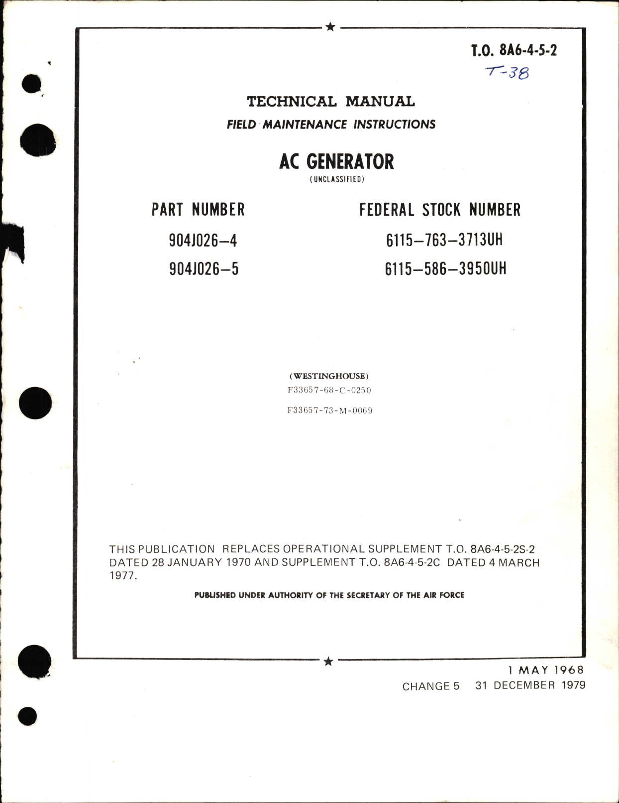 Sample page 1 from AirCorps Library document: Field Maintenance Instructions for AC Generator 904J026-4 and -5 