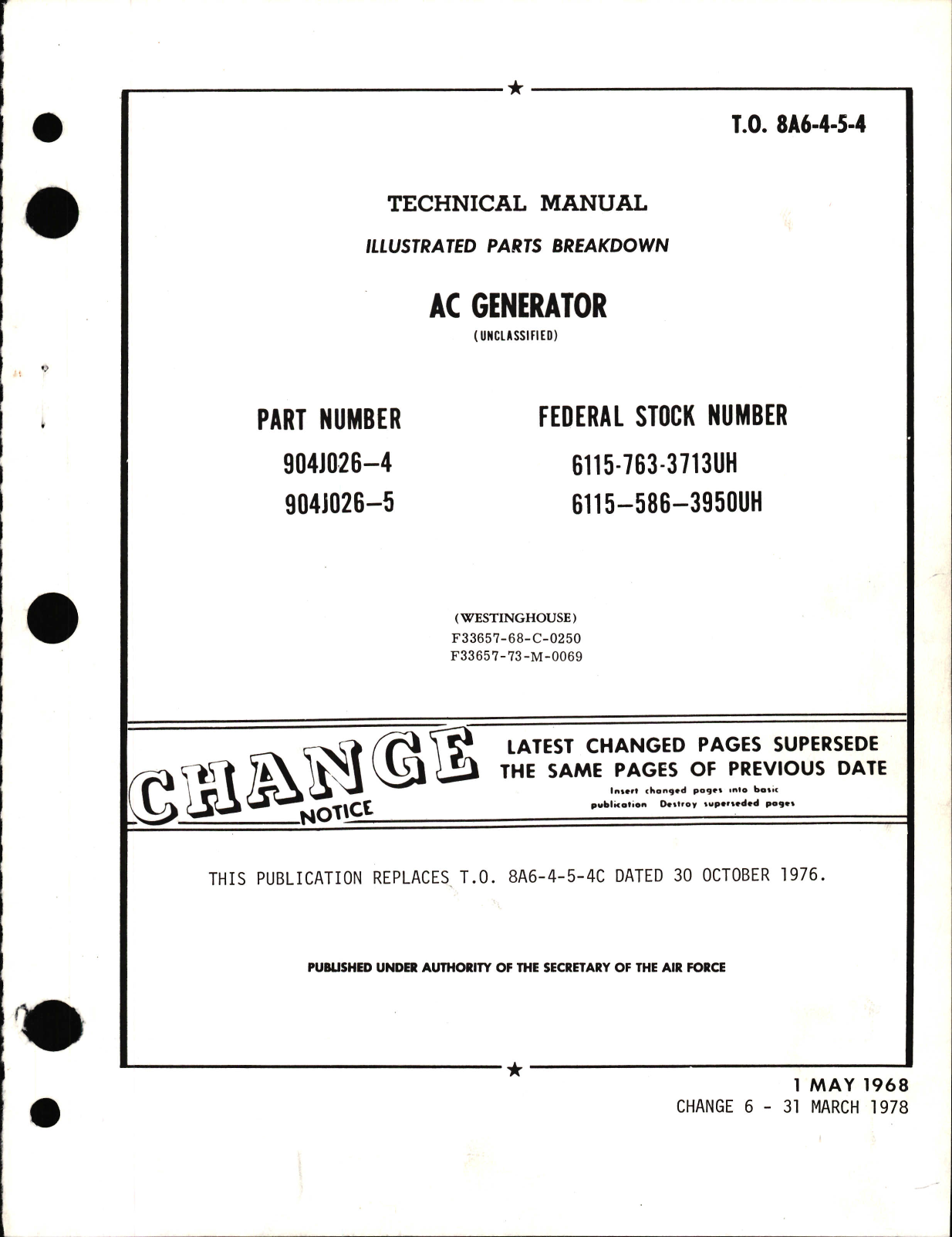 Sample page 1 from AirCorps Library document: Illustrated Parts Breakdown for AC Generator 904J026-4 and -5