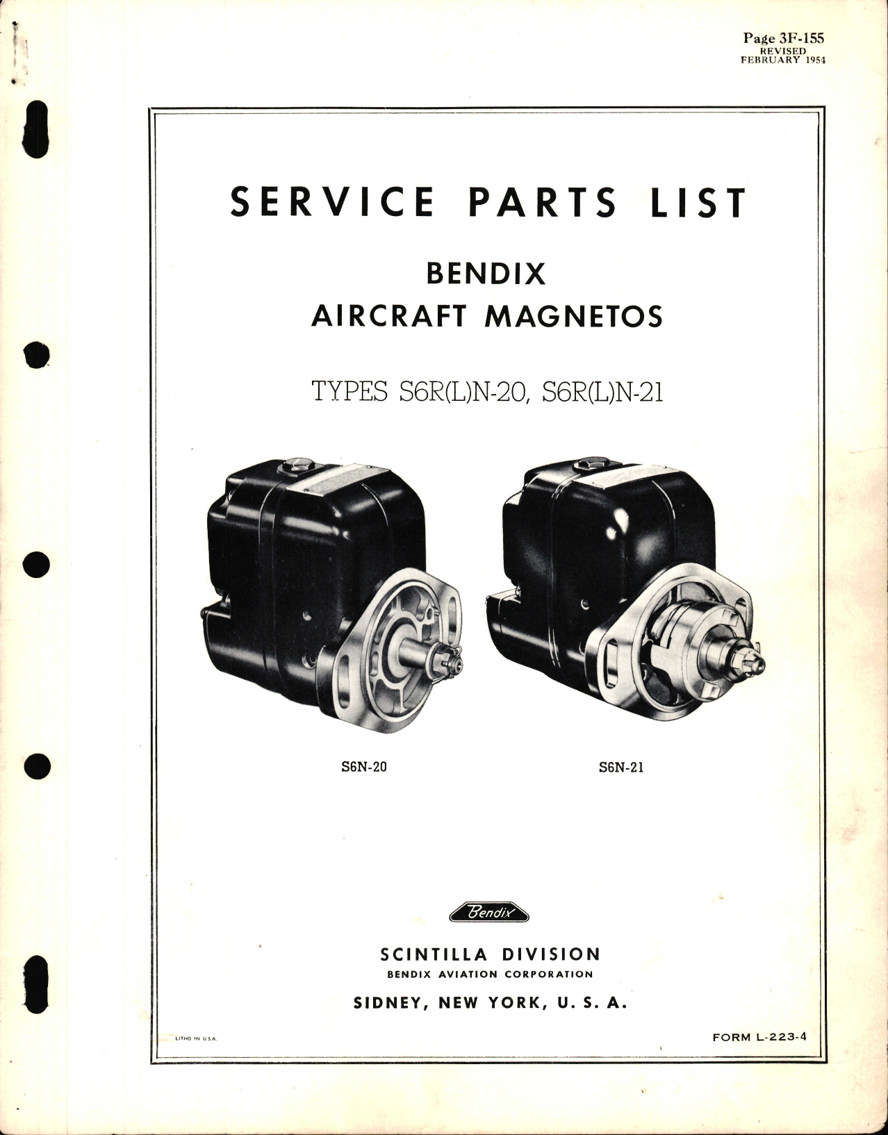 Sample page 1 from AirCorps Library document: Service Parts List for Bendix Aircraft Magnetos S6R(L)N-20 and S6R(L)N-21