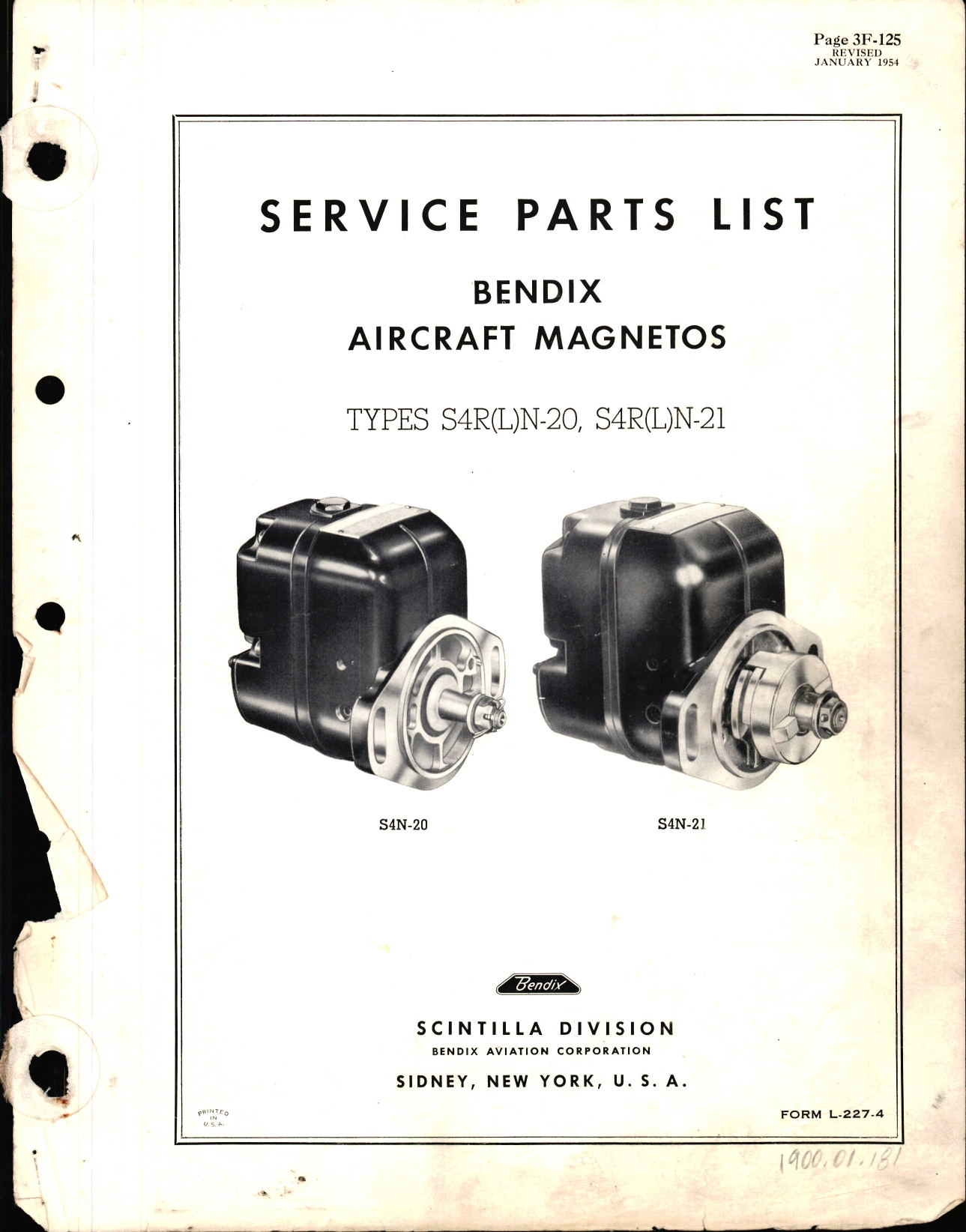 Sample page 1 from AirCorps Library document: Service Parts List for Bendix Aircraft Magnetos S4R(L)N-20 and S4R(L)N-21