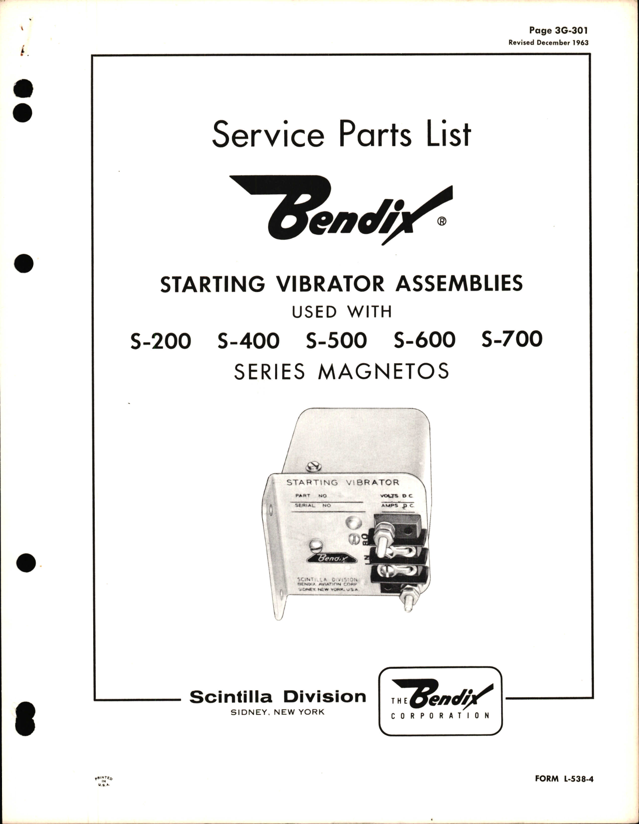 Sample page 1 from AirCorps Library document: Service Parts List for Starting Vibrator Assemblies S-200, S-400, S-500, S-600, and S-700 Magnetos