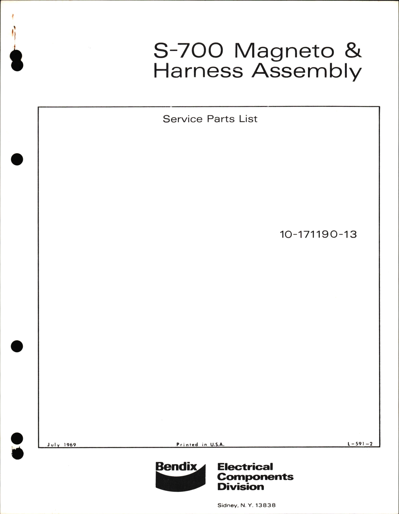 Sample page 1 from AirCorps Library document: Service Parts List for S-700 Magneto and Harness Assembly