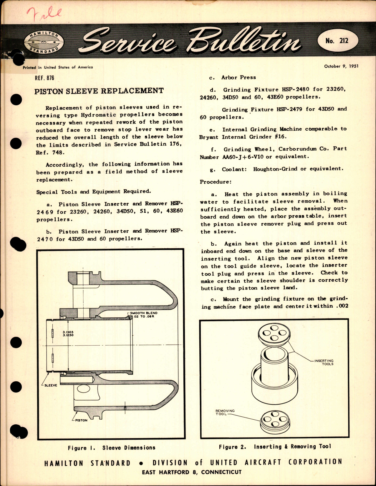 Sample page 1 from AirCorps Library document: Piston Sleeve Replacement, Ref 876