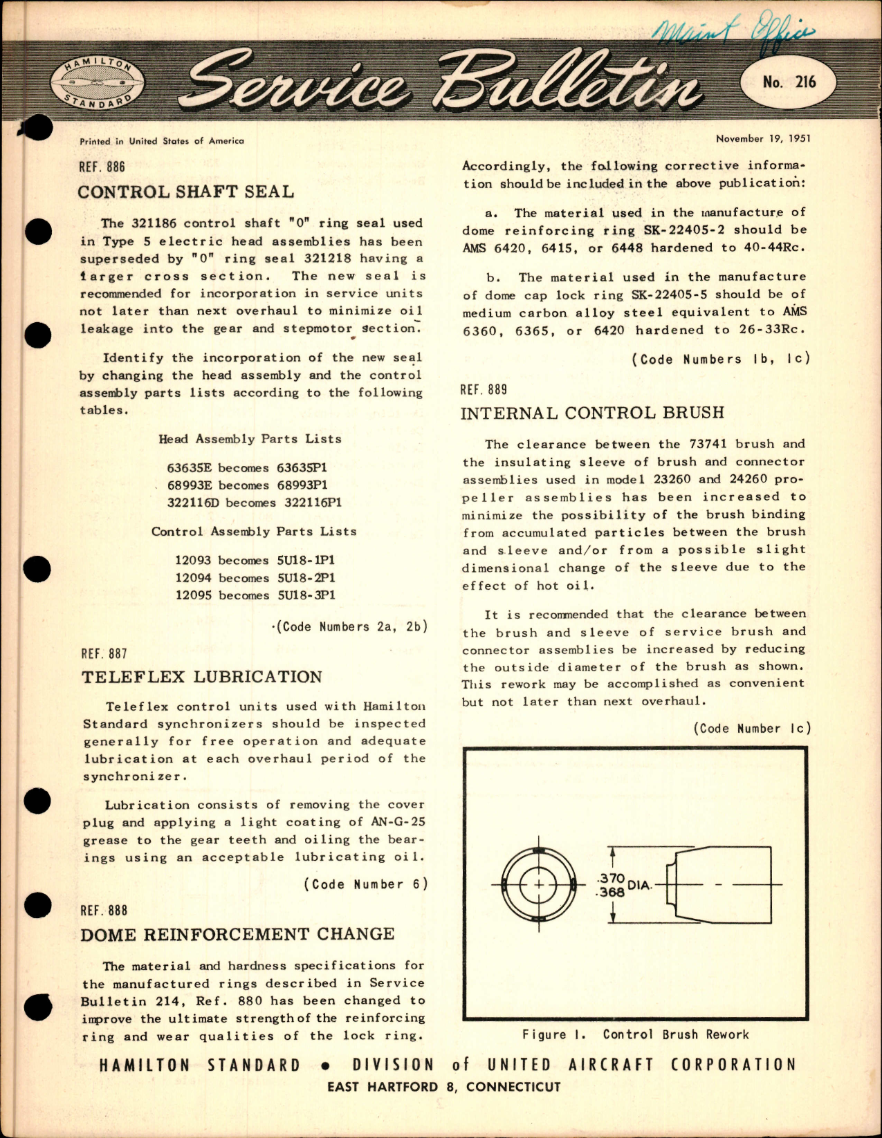 Sample page 1 from AirCorps Library document: Control Shaft Seal, Ref 886