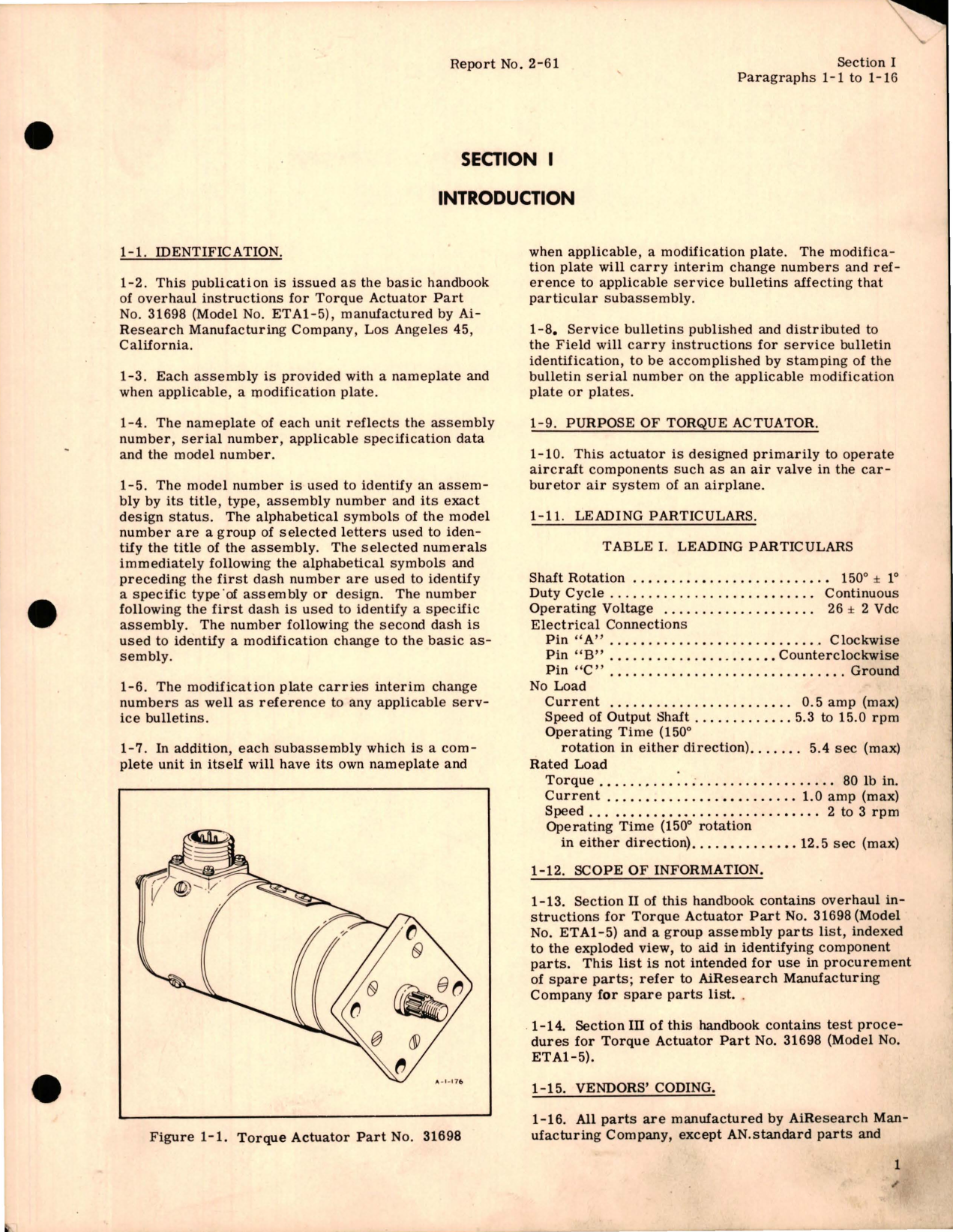 Sample page 5 from AirCorps Library document: Overhaul Manual for Torque Actuators - Part 31698, Model ETA1-5