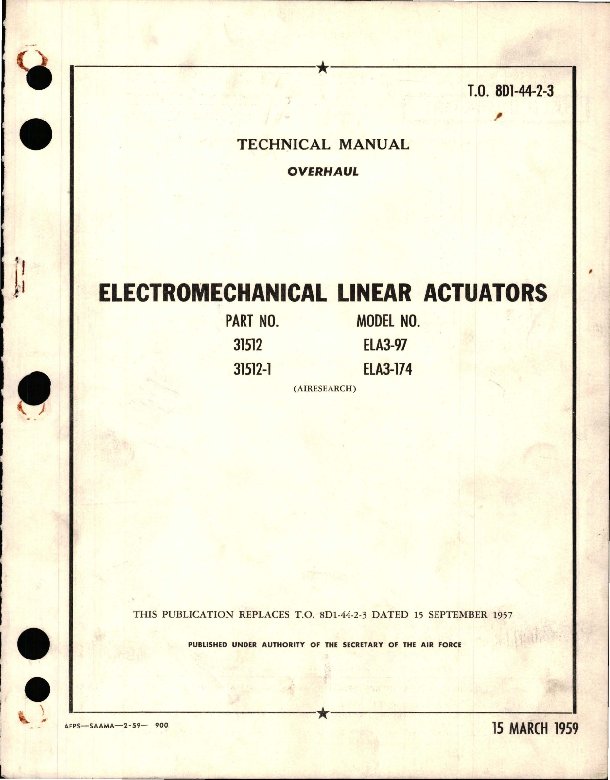 Sample page 1 from AirCorps Library document: Overhaul for Electromechanical Linear Actuators - Parts 31512 and 31512-1 