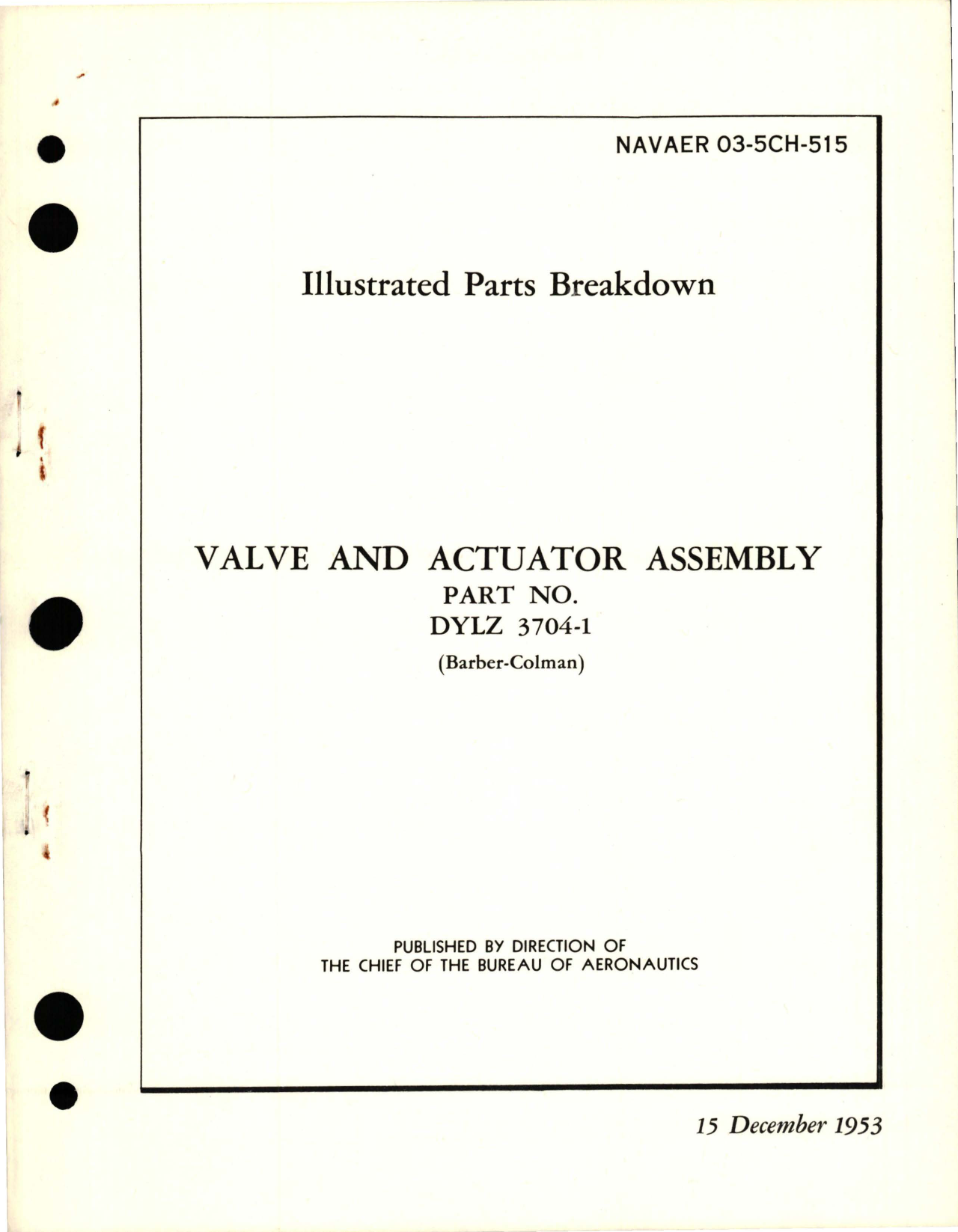 Sample page 1 from AirCorps Library document: Illustrated Parts Breakdown for Valve and Actuator Assembly - Part DYLZ 3704-1