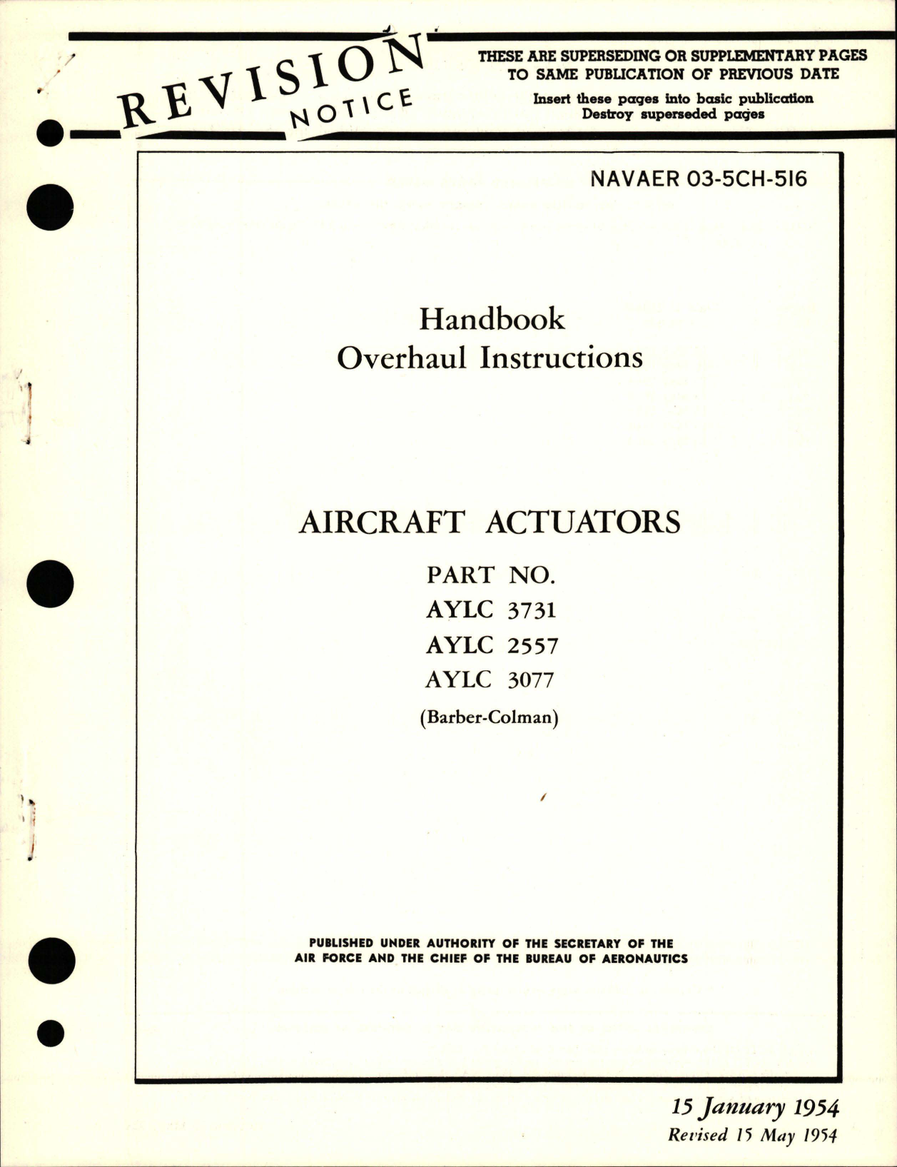 Sample page 1 from AirCorps Library document: Overhaul Instructions for Actuators - Parts AYLC 3731, AYLC 2557, and AYLC 3077