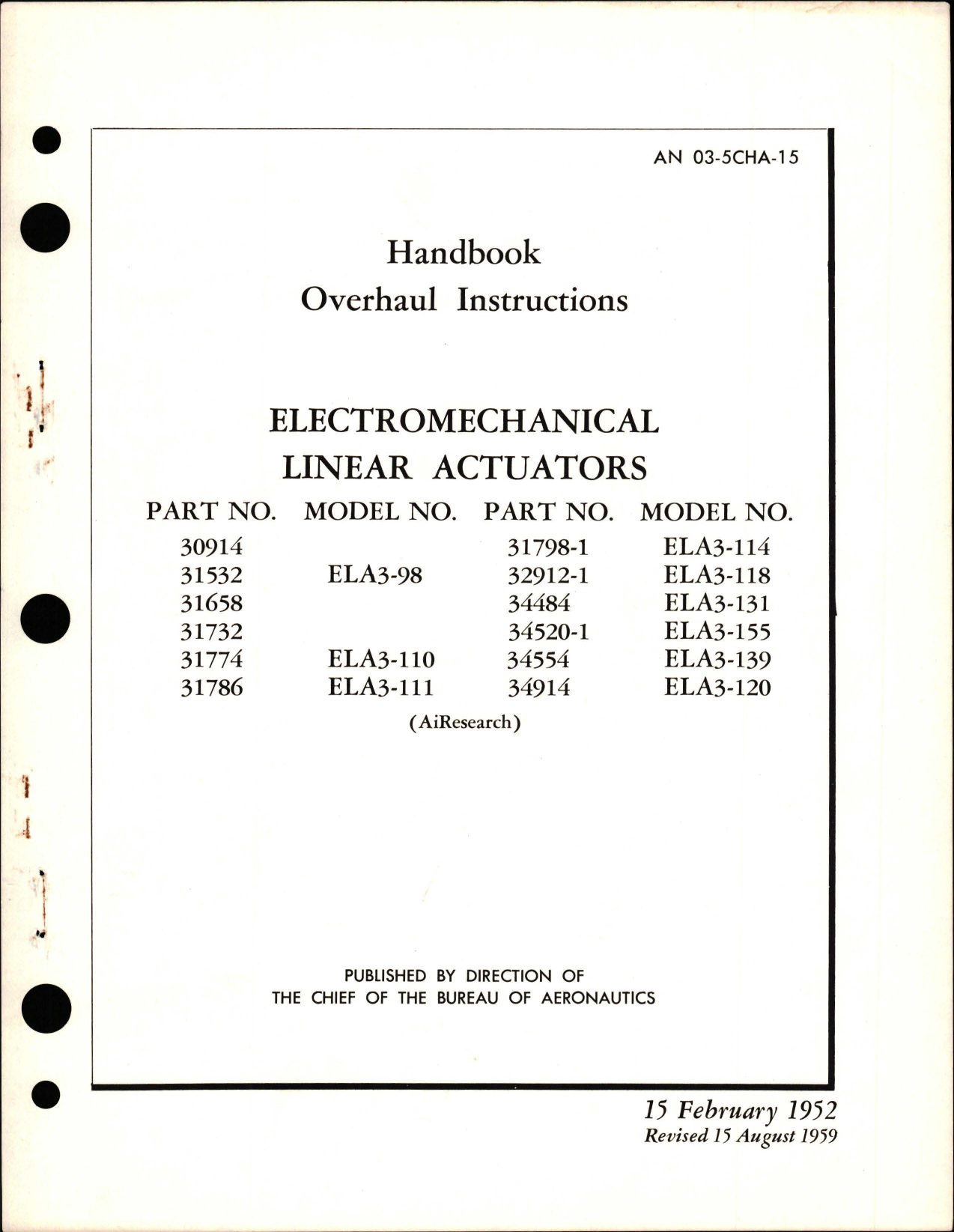 Sample page 1 from AirCorps Library document: Overhaul Instructions for Electromechanical Linear Actuators