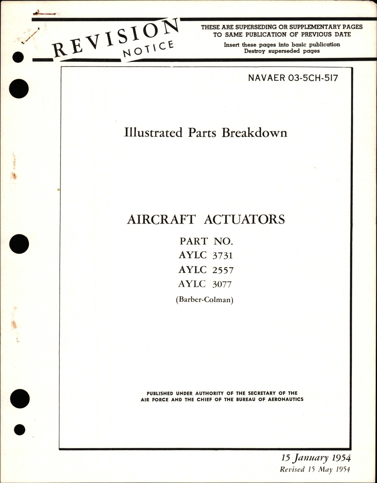 Sample page 1 from AirCorps Library document: Illustrated Parts Breakdown for Actuators - Parts AYLC 3731, AYLC 2557, and AYLC 3077