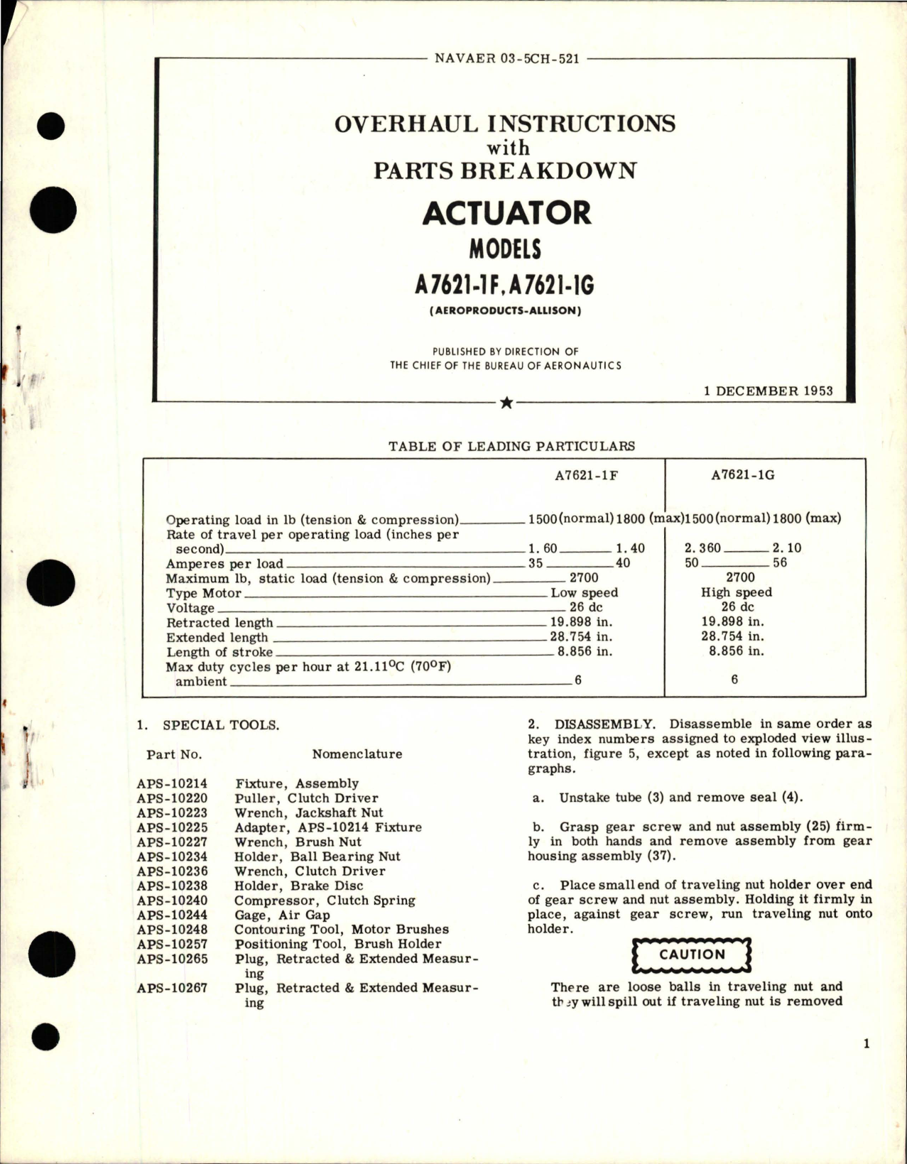 Sample page 1 from AirCorps Library document: Overhaul Instructions with Parts Breakdown for Actuator - Models A7621-1F and A7621-1G