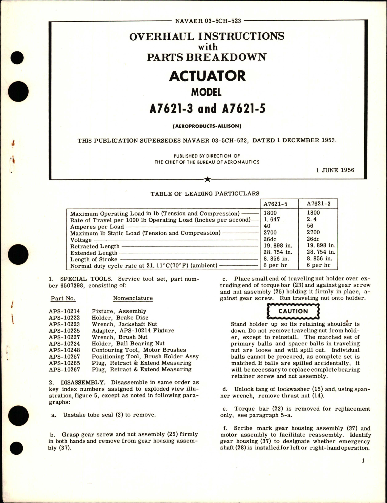 Sample page 1 from AirCorps Library document: Overhaul Instructions with Parts Breakdown for Actuator - Model A7621-3 and A7621-5