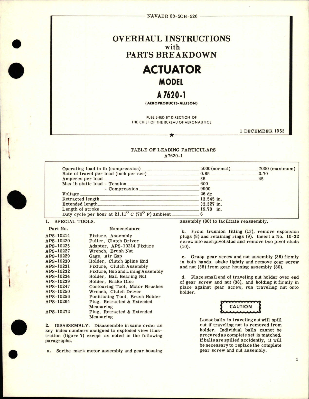 Sample page 1 from AirCorps Library document: Overhaul Instructions with Parts Breakdown for Actuator - Model A7620-1