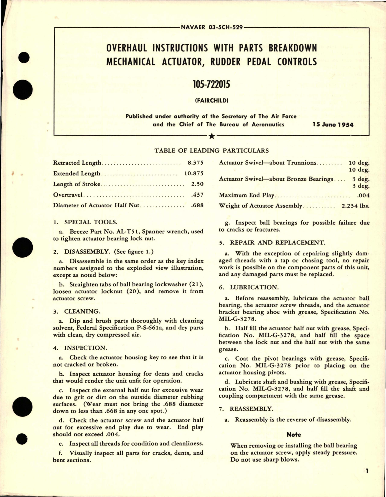 Sample page 1 from AirCorps Library document: Overhaul Instructions with Parts Breakdown for Rudder Pedal Controls Mechanical Actuator - 105-722015