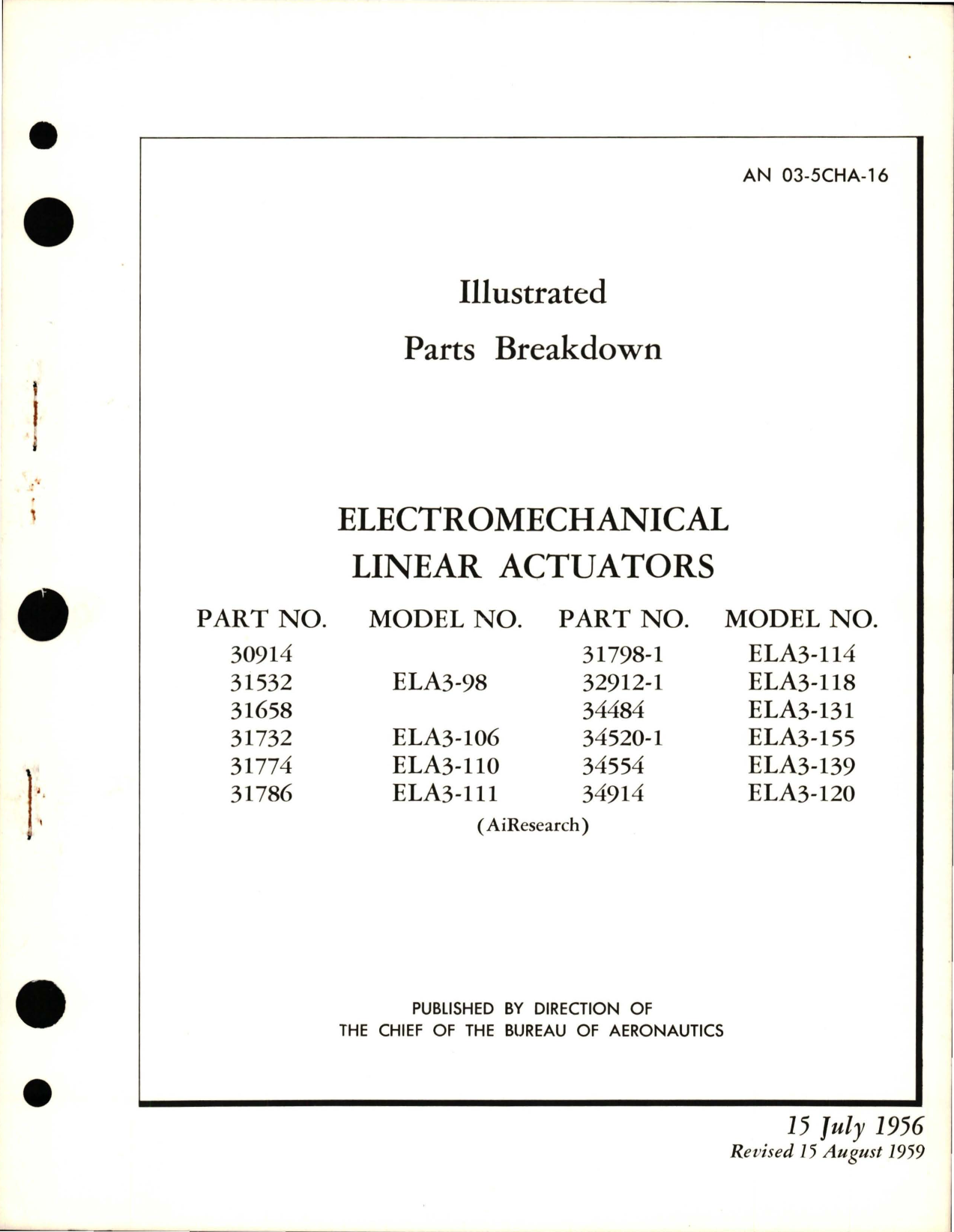 Sample page 1 from AirCorps Library document: Illustrated Parts Breakdown for Electromechanical Linear Actuators 