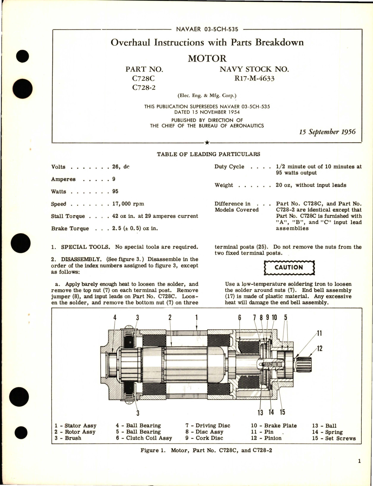 Sample page 1 from AirCorps Library document: Overhaul Instructions with Parts Breakdown for Motor - Parts C728C and C728-2