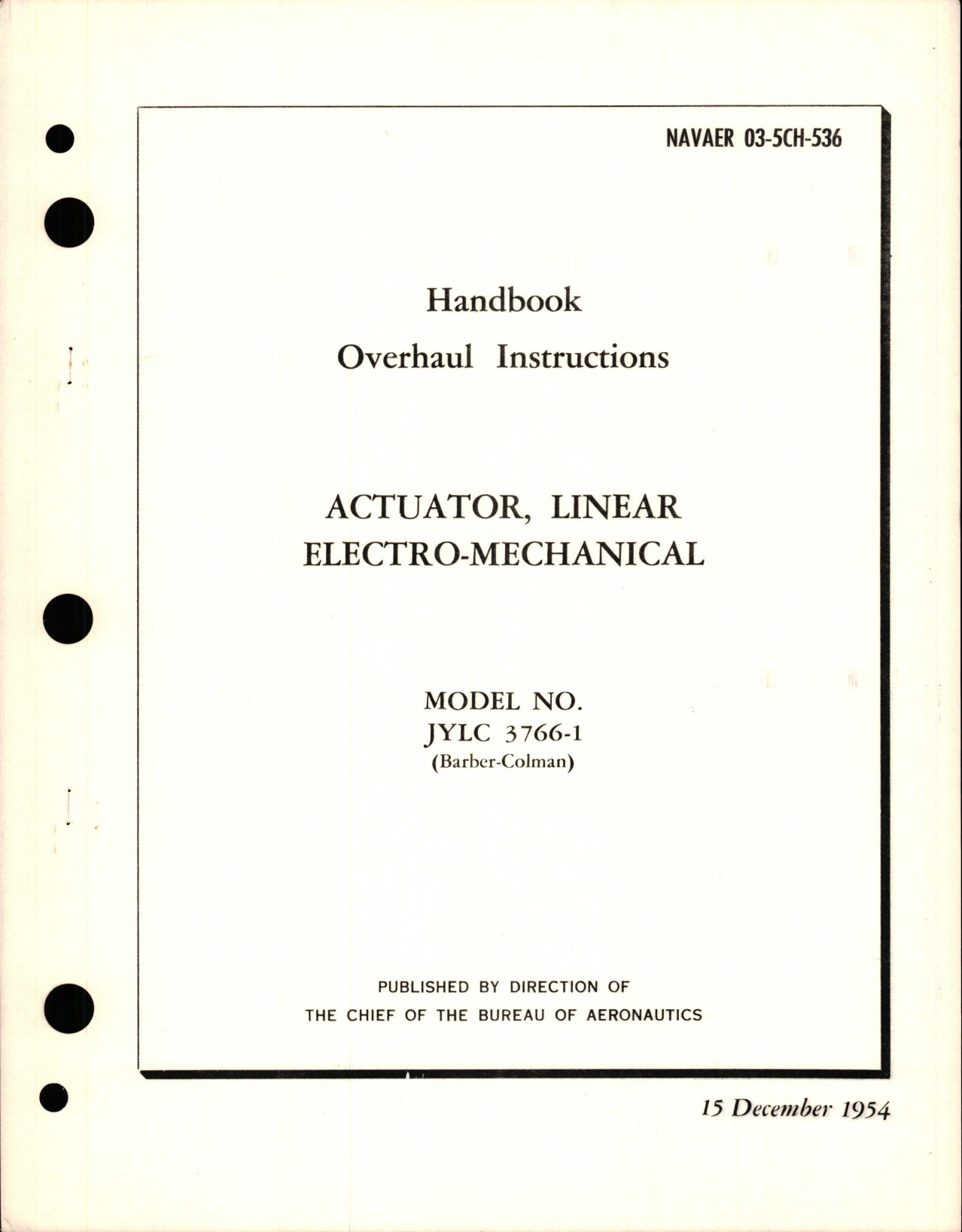 Sample page 1 from AirCorps Library document: Overhaul Instructions for Linear Electro-Mechanical Actuator - Model JYLC 3766-1