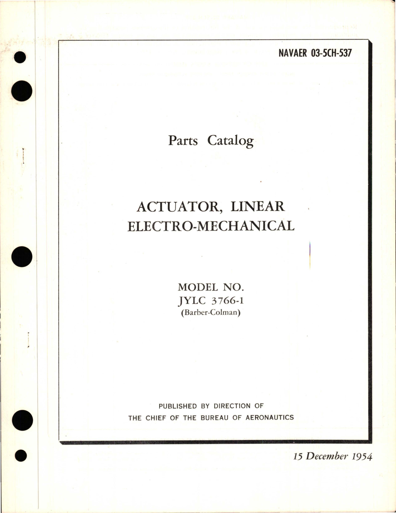 Sample page 1 from AirCorps Library document: Parts Catalog for Linear Electro-Mechanical Actuator - Model JYLC 3766-1