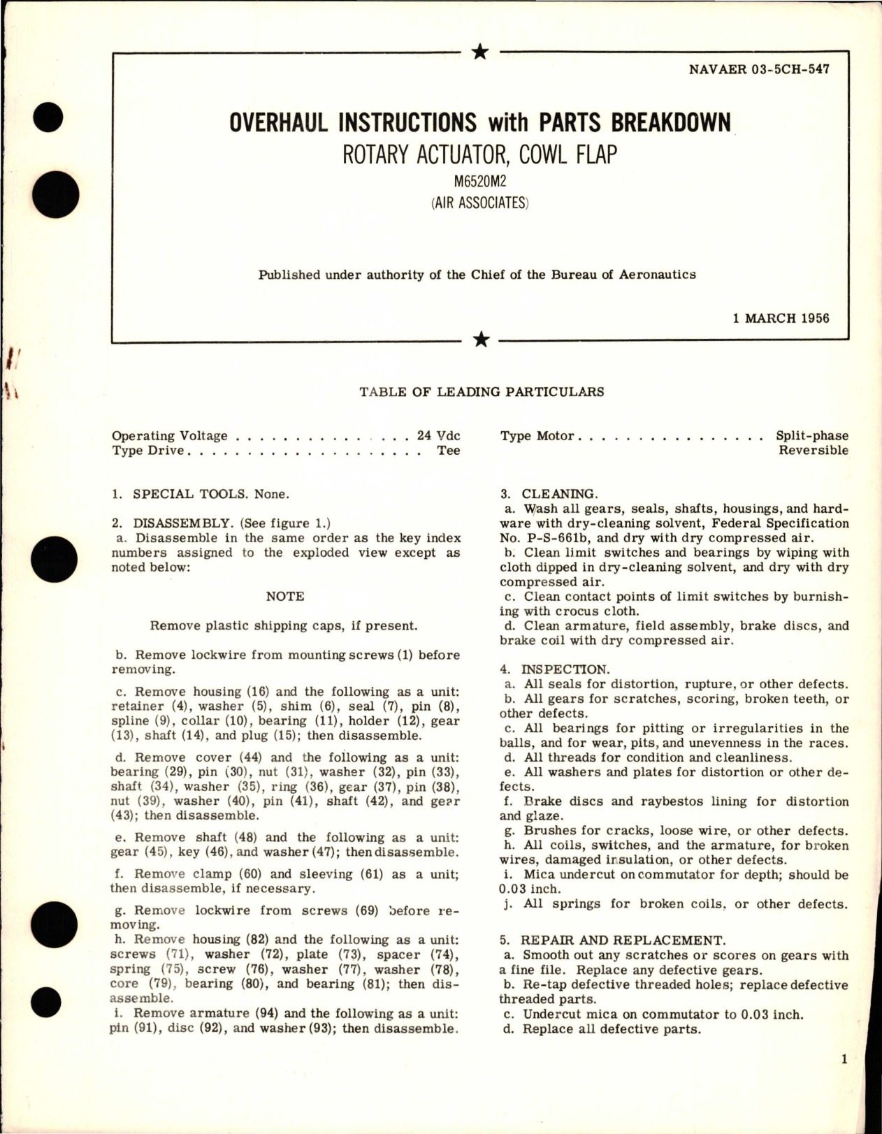 Sample page 1 from AirCorps Library document: Overhaul Instructions with Parts Breakdown for Cowl Flap Rotary Actuator - M6520M2
