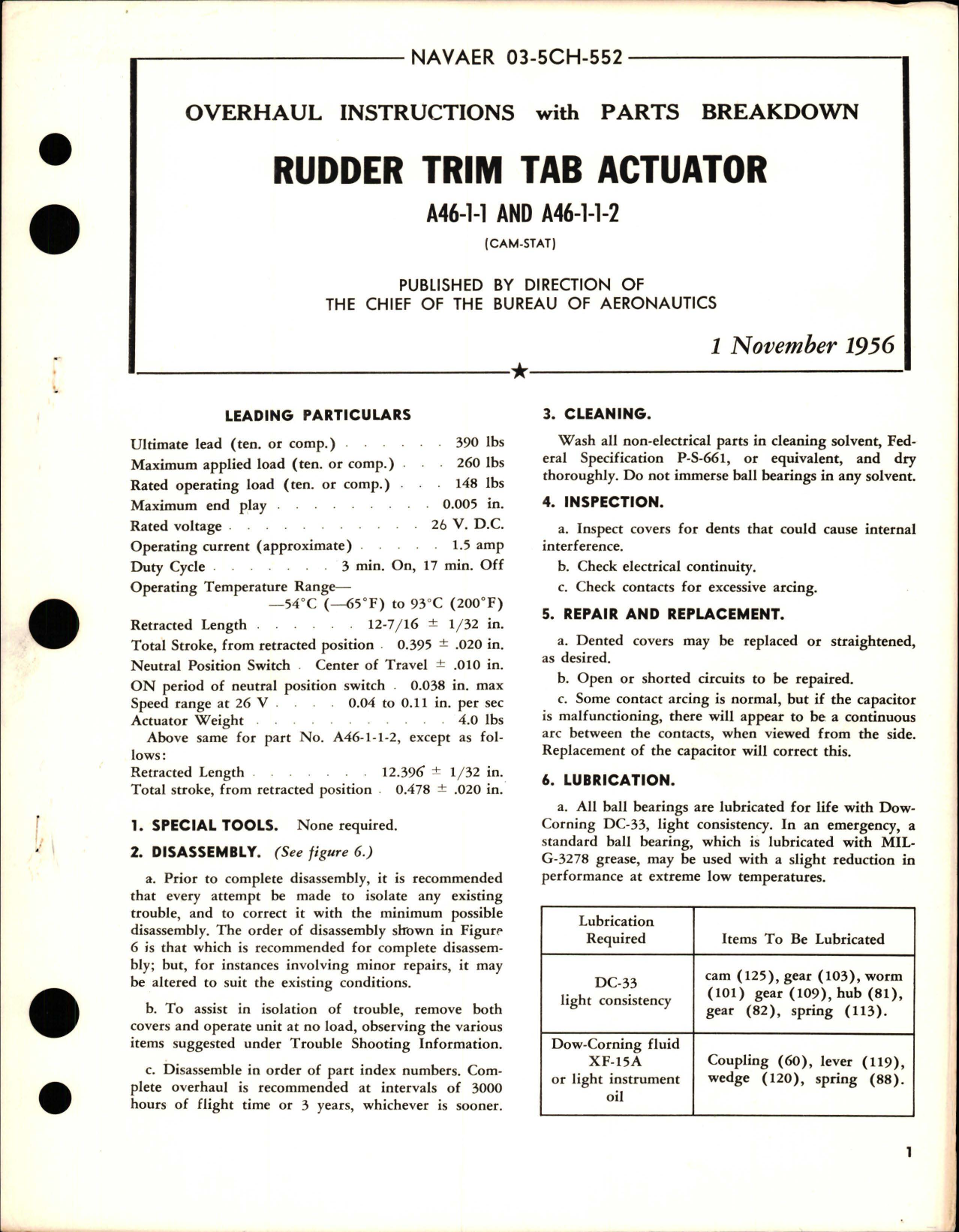 Sample page 1 from AirCorps Library document: Overhaul Instructions with Parts Breakdown for Rudder Trim Tab Actuator - A46-1-1 and A46-1-1-2 