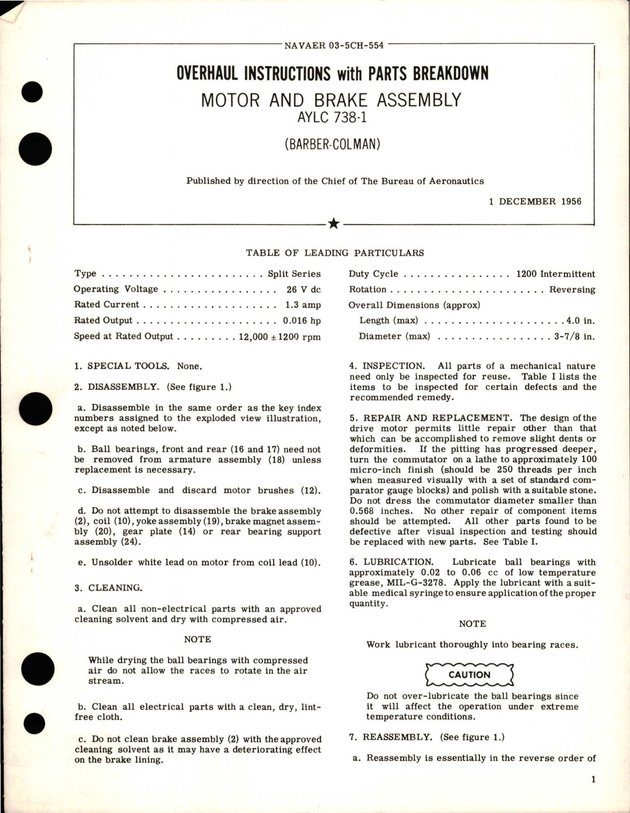 Sample page 1 from AirCorps Library document: Overhaul Instructions with Parts Breakdown for Motor and Brake Assembly - AYLC 738-1