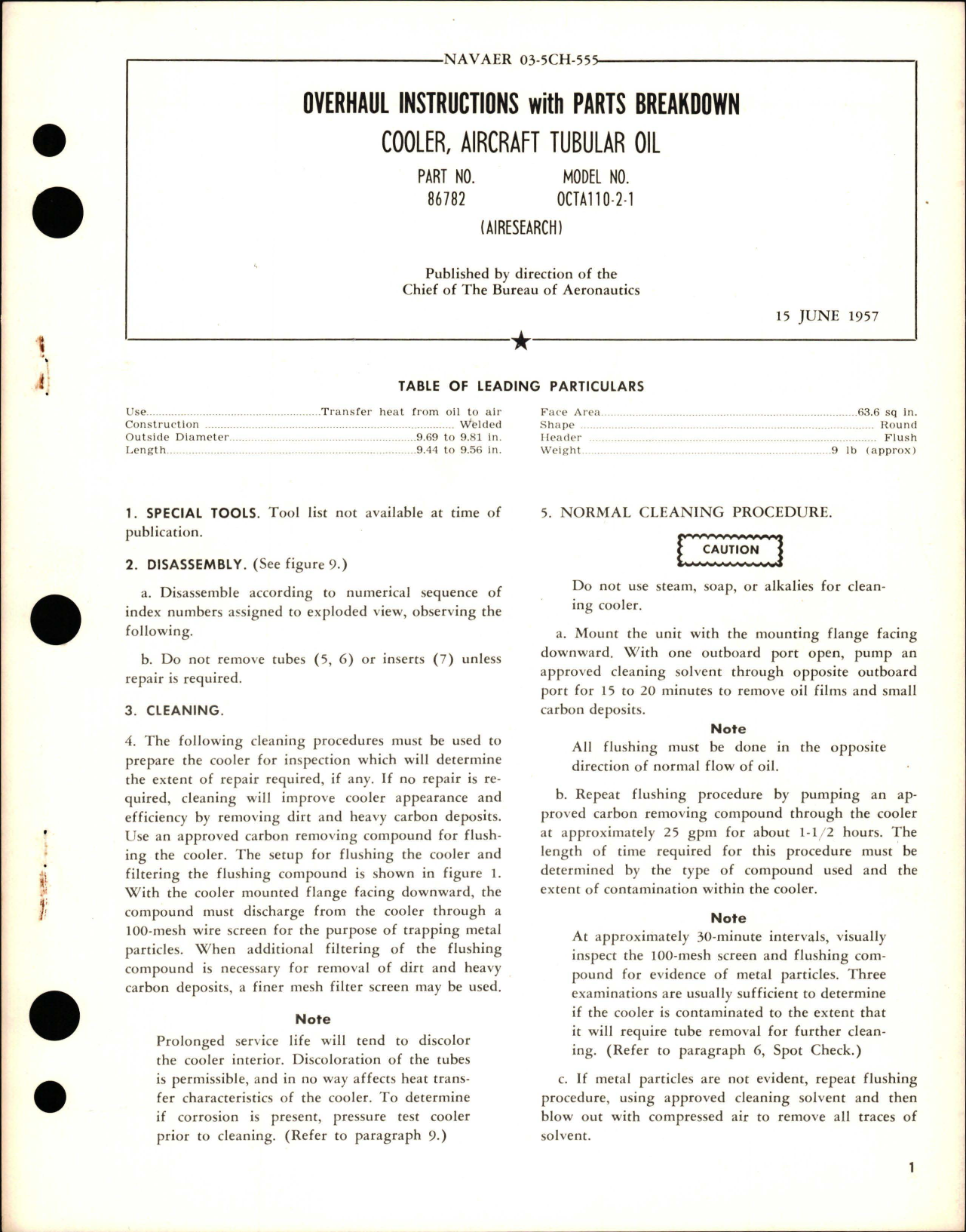Sample page 1 from AirCorps Library document: Overhaul Instructions with Parts Breakdown for Tubular Oil Cooler - Part 86782 - Model OCTA110-2-1