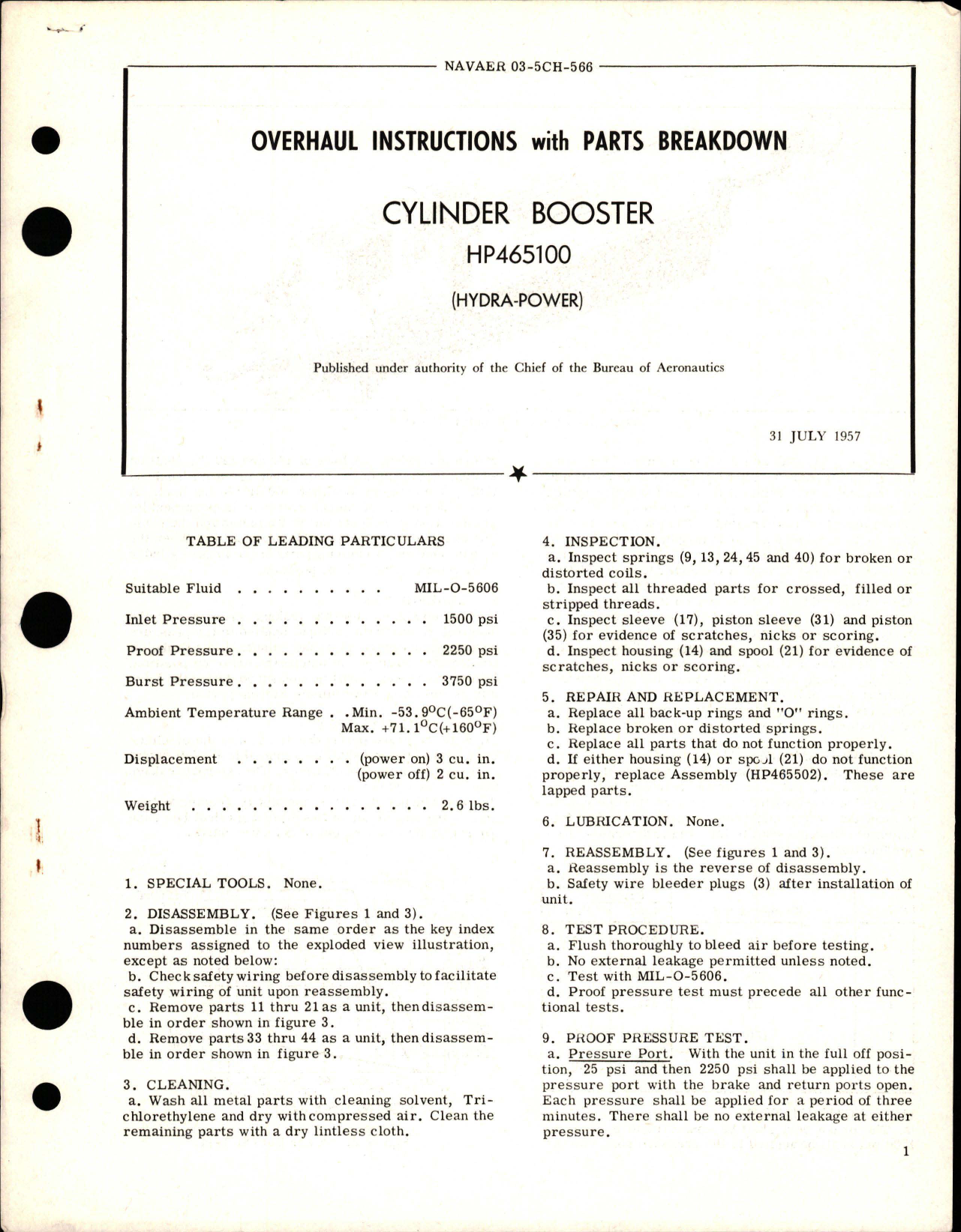 Sample page 1 from AirCorps Library document: Overhaul Instructions with Parts Breakdown for Cylinder Booster - HP465100
