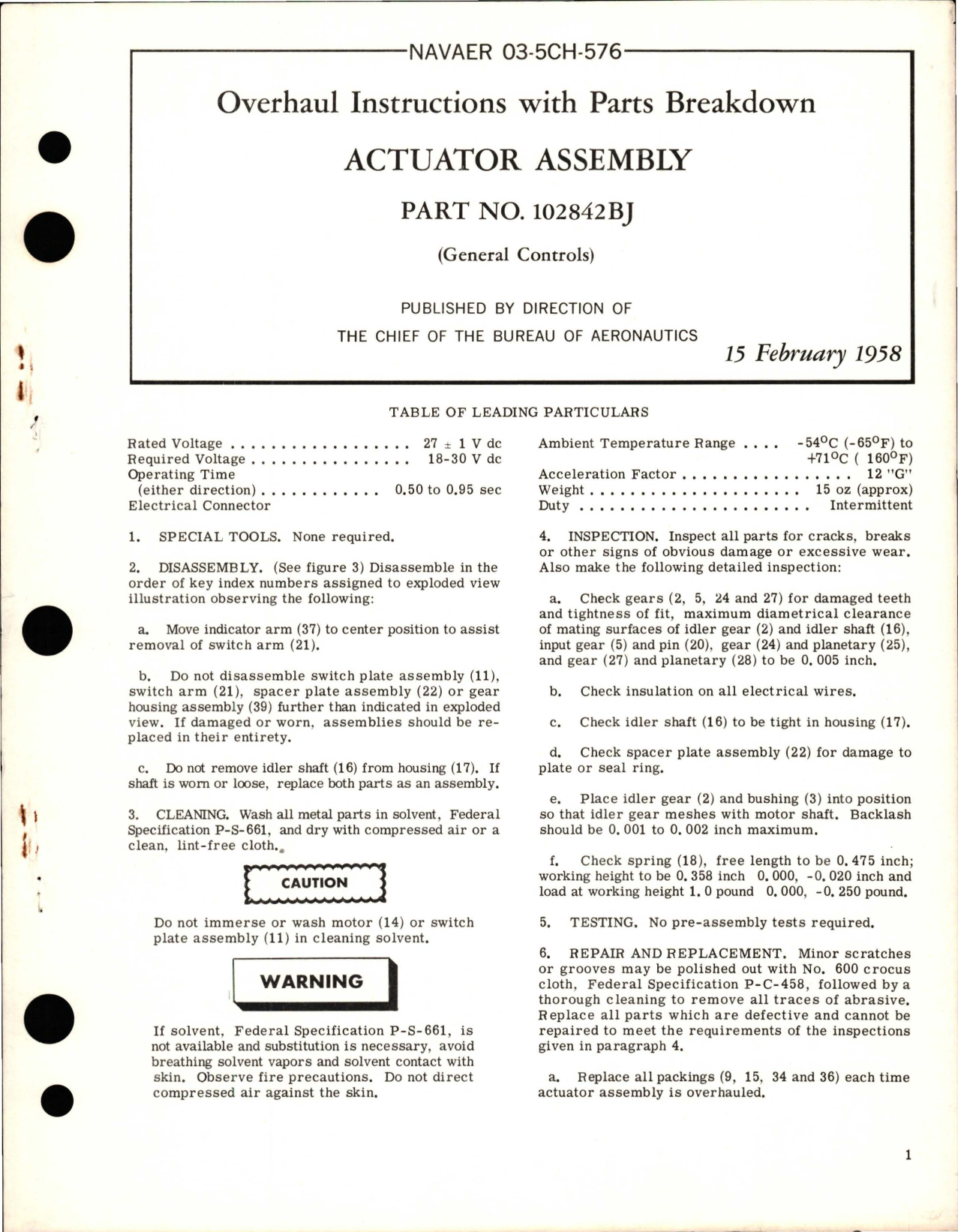 Sample page 1 from AirCorps Library document: Overhaul Instructions with Parts Breakdown for Actuator Assembly - Part 102842BJ