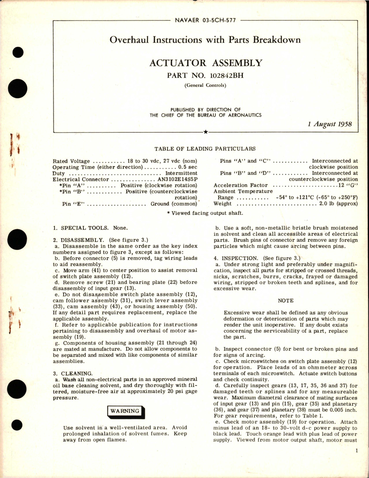Sample page 1 from AirCorps Library document: Overhaul Instructions with Parts Breakdown for Actuator Assembly - Part 102842BH