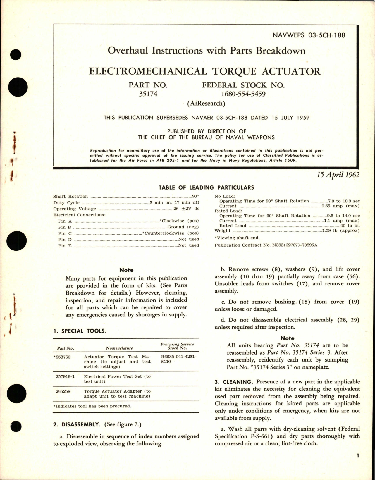 Sample page 1 from AirCorps Library document: Overhaul Instructions with Parts Breakdown for Electromechanical Torque Actuator - Part 35174