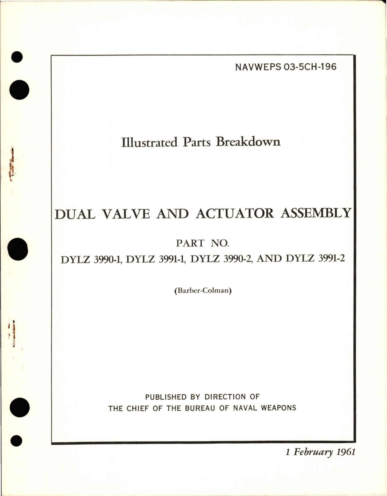 Sample page 1 from AirCorps Library document: Illustrated Parts Breakdown for Dual Valve and Actuator Assembly 