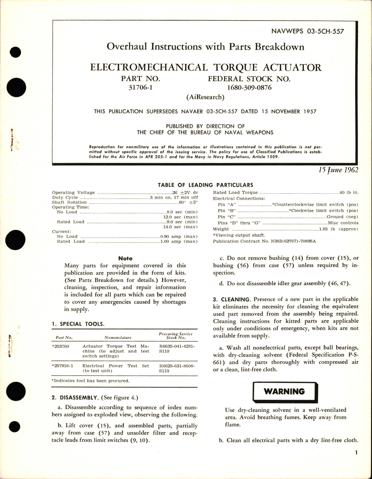 Sample page 1 from AirCorps Library document: Overhaul Instructions with Parts Breakdown for Electromechanical Torque Actuator - Part 31706-1