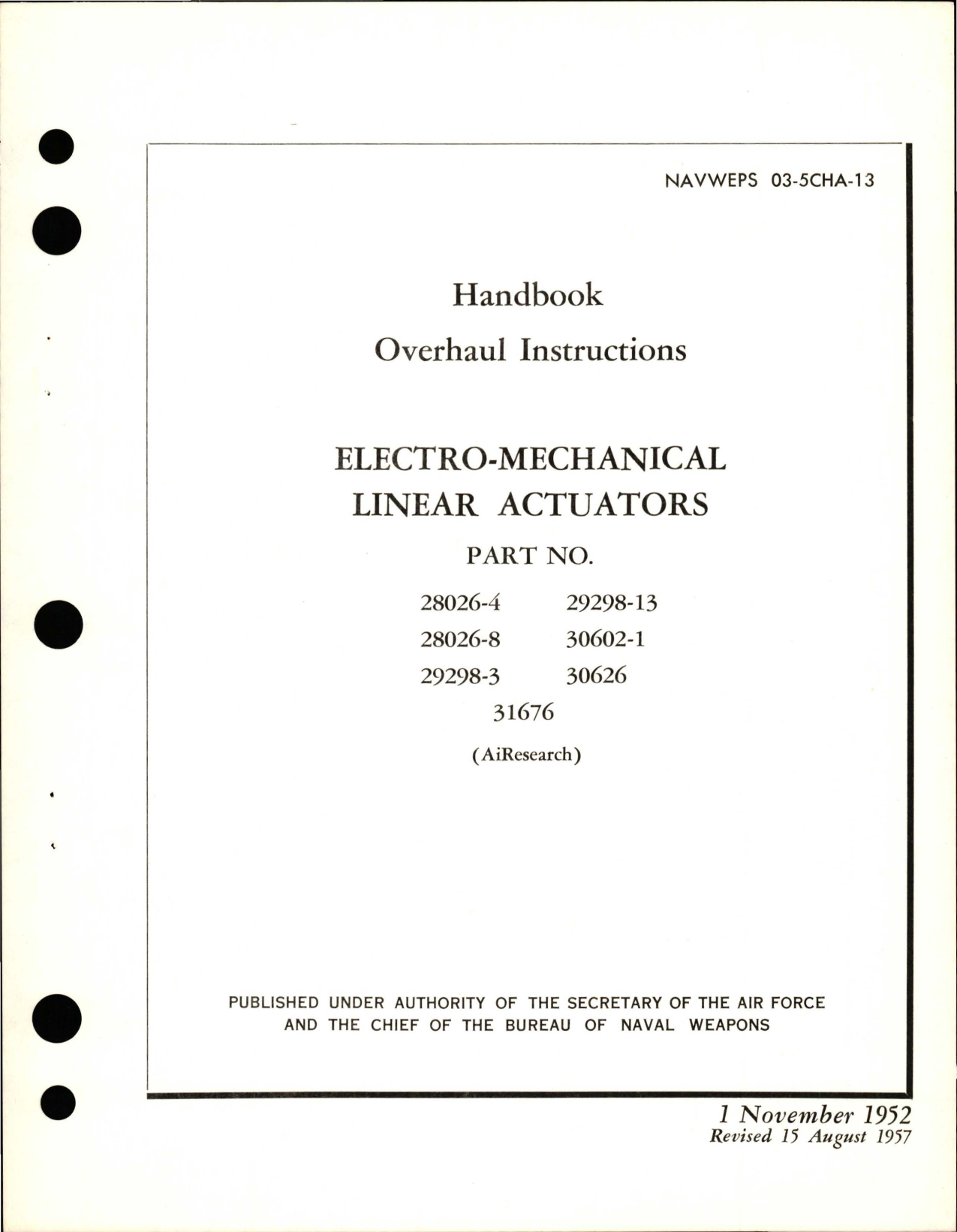 Sample page 1 from AirCorps Library document: Overhaul Instructions for Electro-Mechanical Linear Actuators 