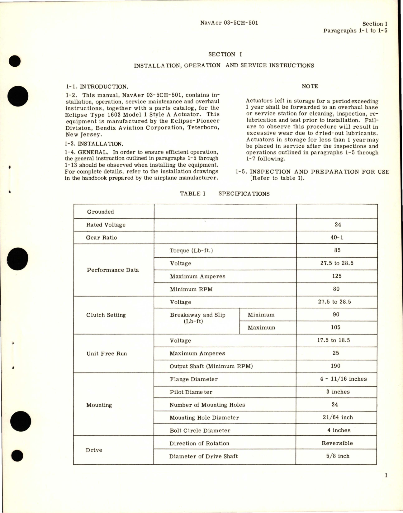 Sample page 5 from AirCorps Library document: Operation, Service and Overhaul Instructions with Parts Catalog for Actuator - Type 1603 - Model 1 - Style A 
