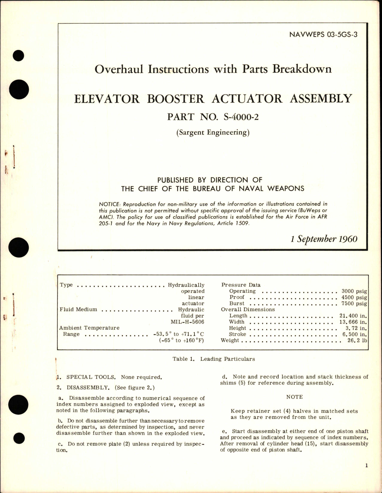 Sample page 1 from AirCorps Library document: Overhaul Instructions with Parts Breakdown for Elevator Booster Actuator Assembly - Part S-4000-2
