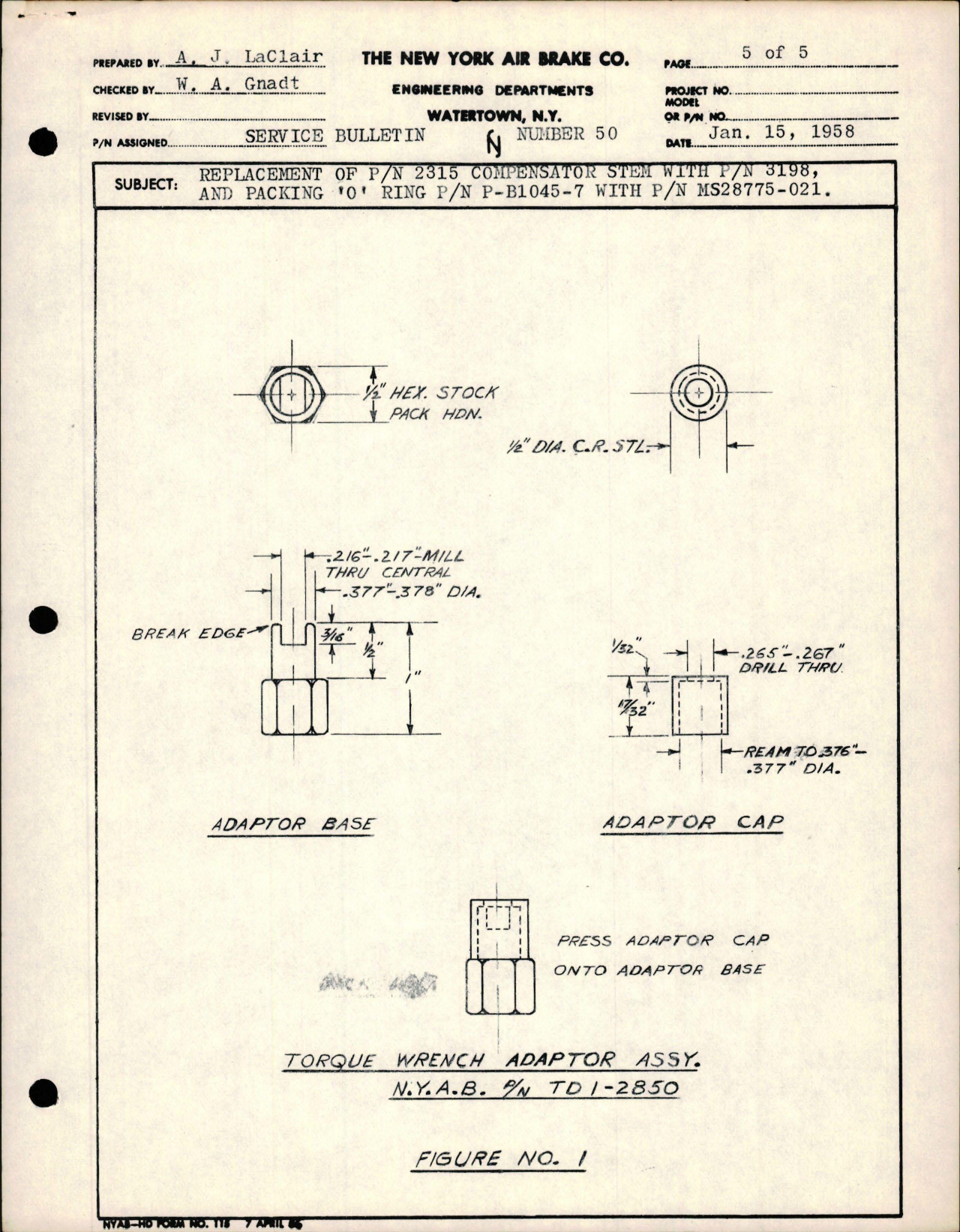 Sample page 5 from AirCorps Library document: Replacement of Part 2315 Compensator Stem with Part 3198 and Packing 'O' Ring Part P-B1045-7 with Part MS28775-021