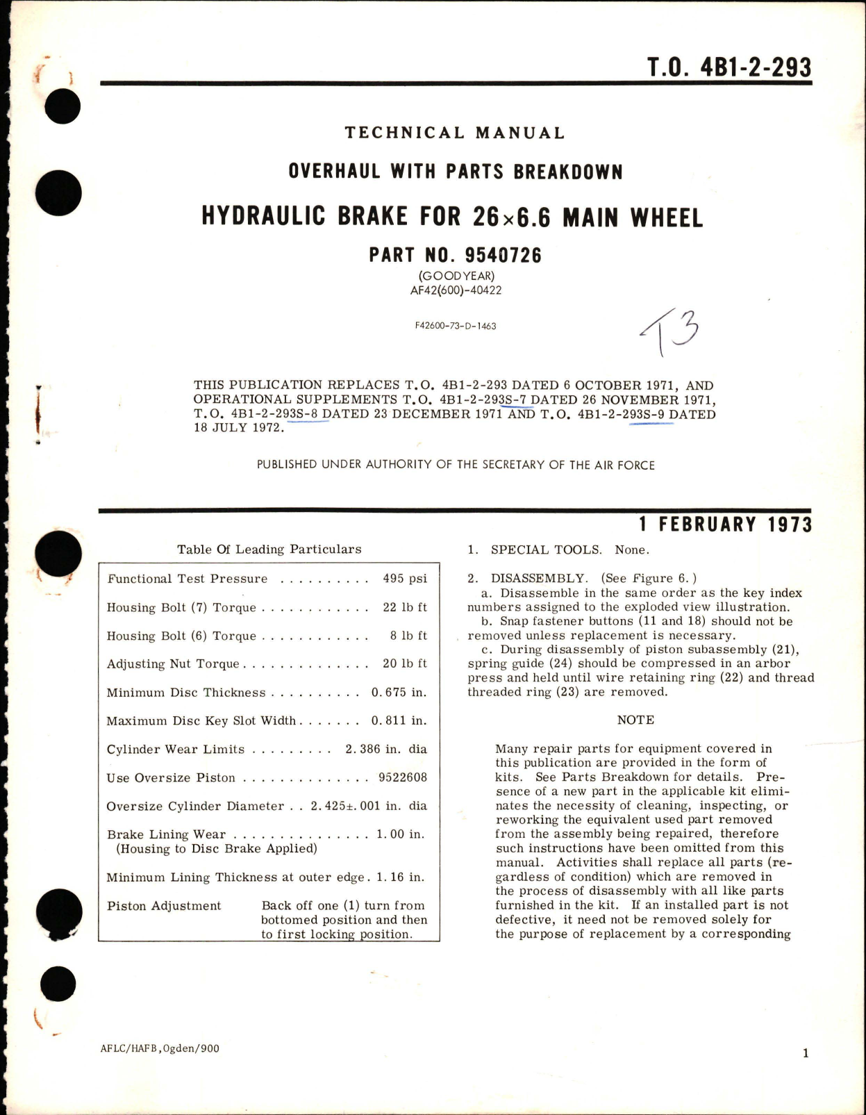 Sample page 1 from AirCorps Library document: Overhaul with Parts Breakdown for Hydraulic Brake for Main Wheel - 26 x 6.6 - Part 9540726