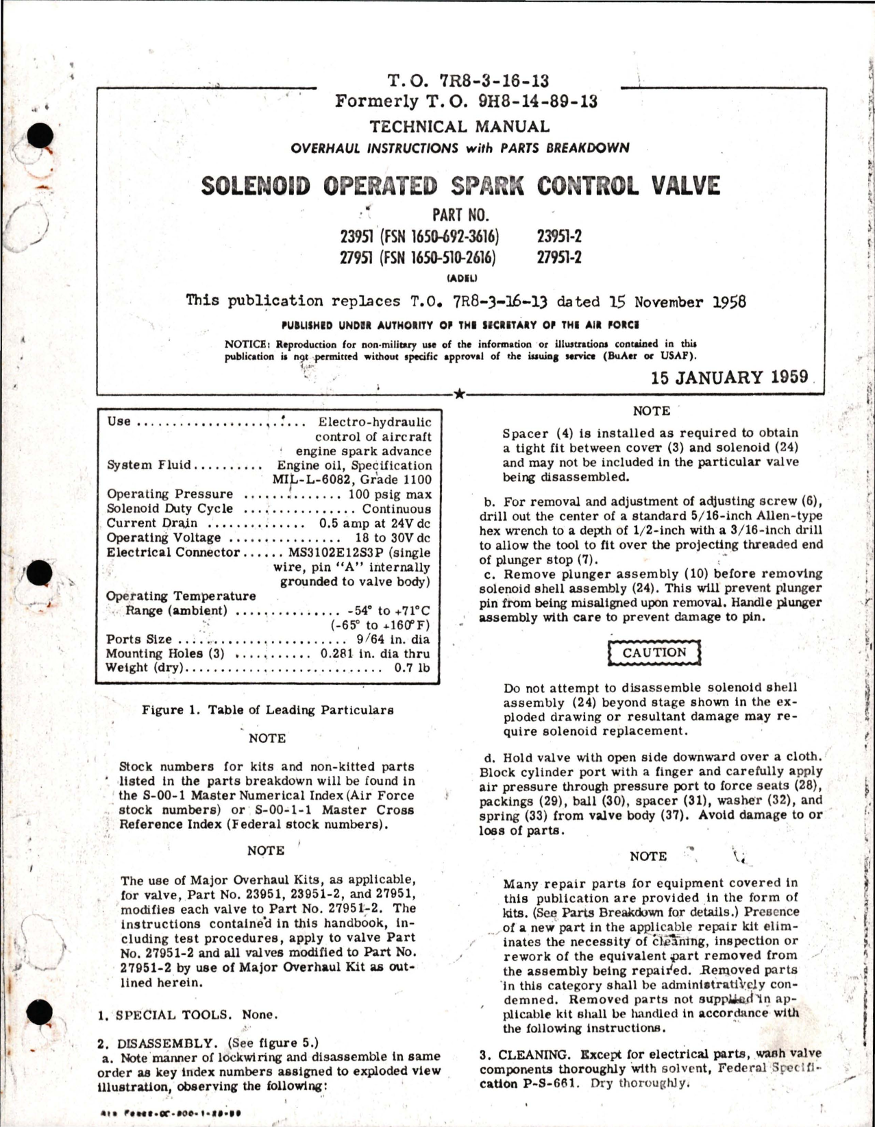 Sample page 1 from AirCorps Library document: Overhaul Instructions with Parts Breakdown for Solenoid Operated Spark Control Valve - Parts 23951, 27951, 23951-2, and 27951-2, Adel
