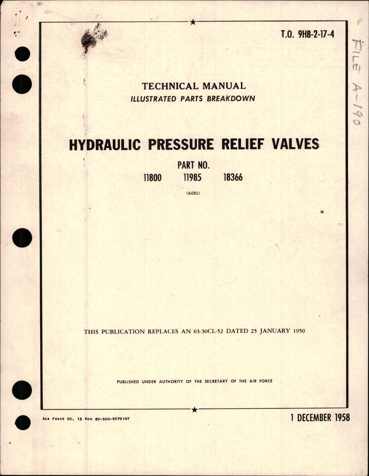 Sample page 1 from AirCorps Library document: Illustrated Parts Breakdown for Hydraulic Pressure Relief Valves - Parts 11800, 12985, and 18366