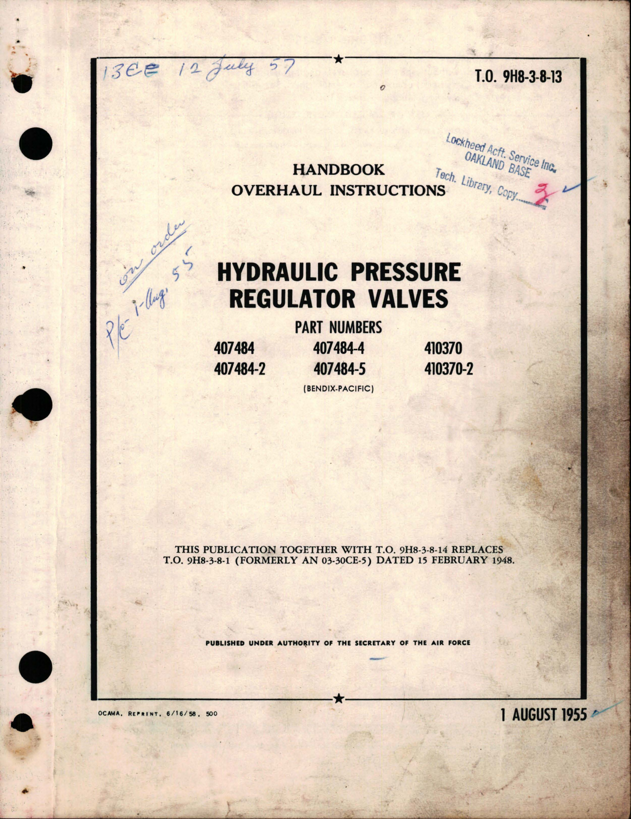Sample page 1 from AirCorps Library document: Overhaul Instructions for Hydraulic Pressure Regulator Valves 