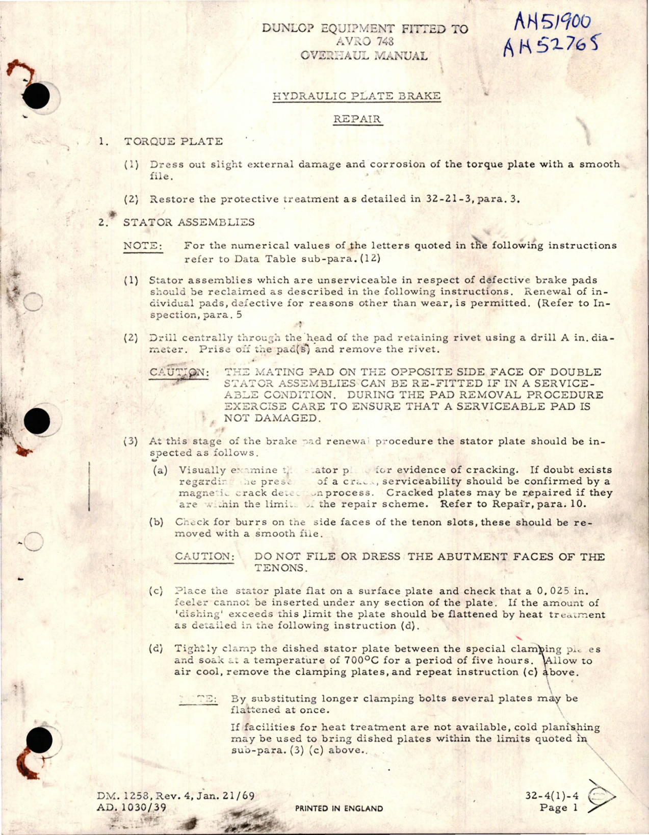 Sample page 1 from AirCorps Library document: Overhaul for Hydraulic Plate Brake Repair