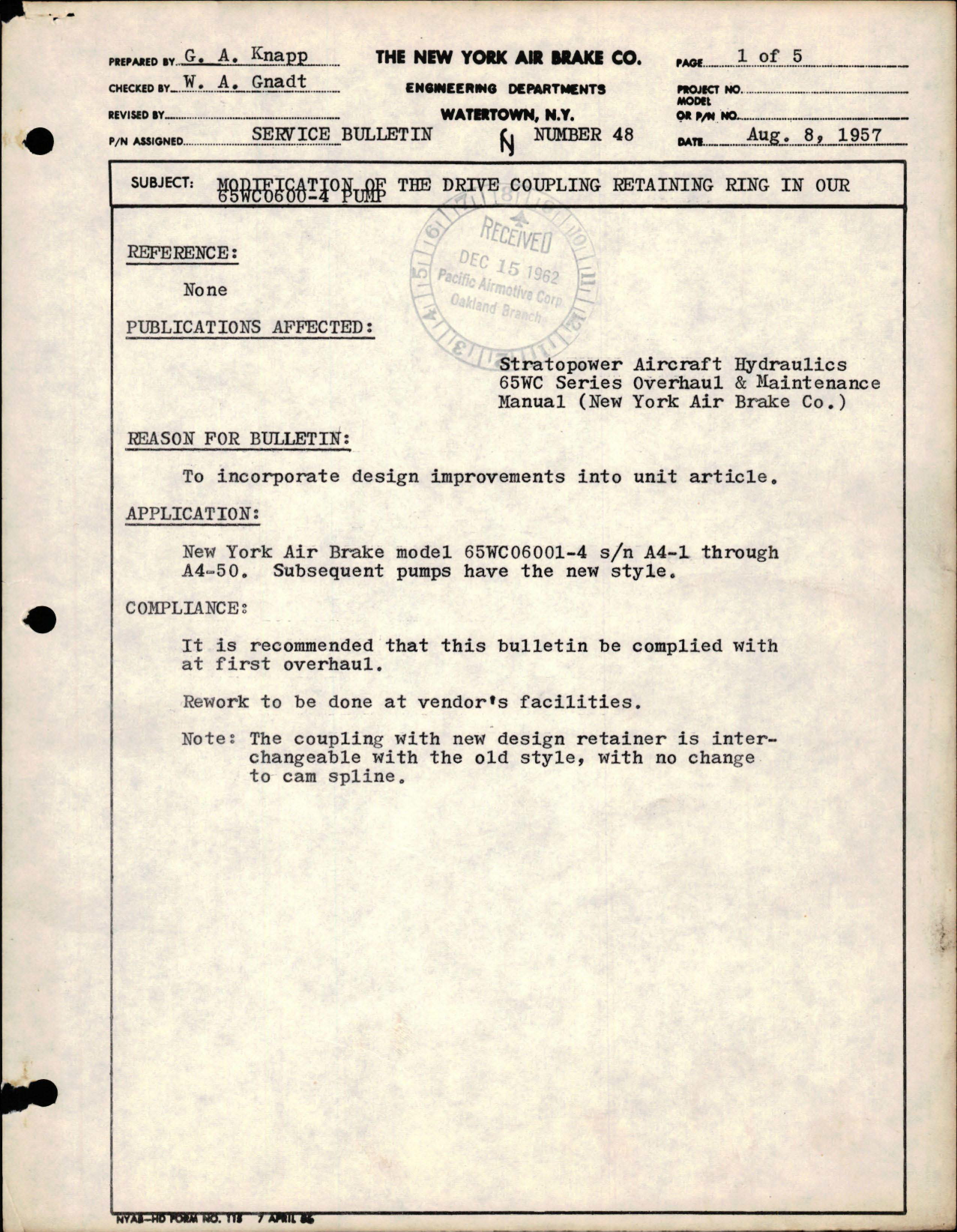 Sample page 1 from AirCorps Library document: Modification of Drive Coupling Retaining Ring in Pump 65WC0600-4