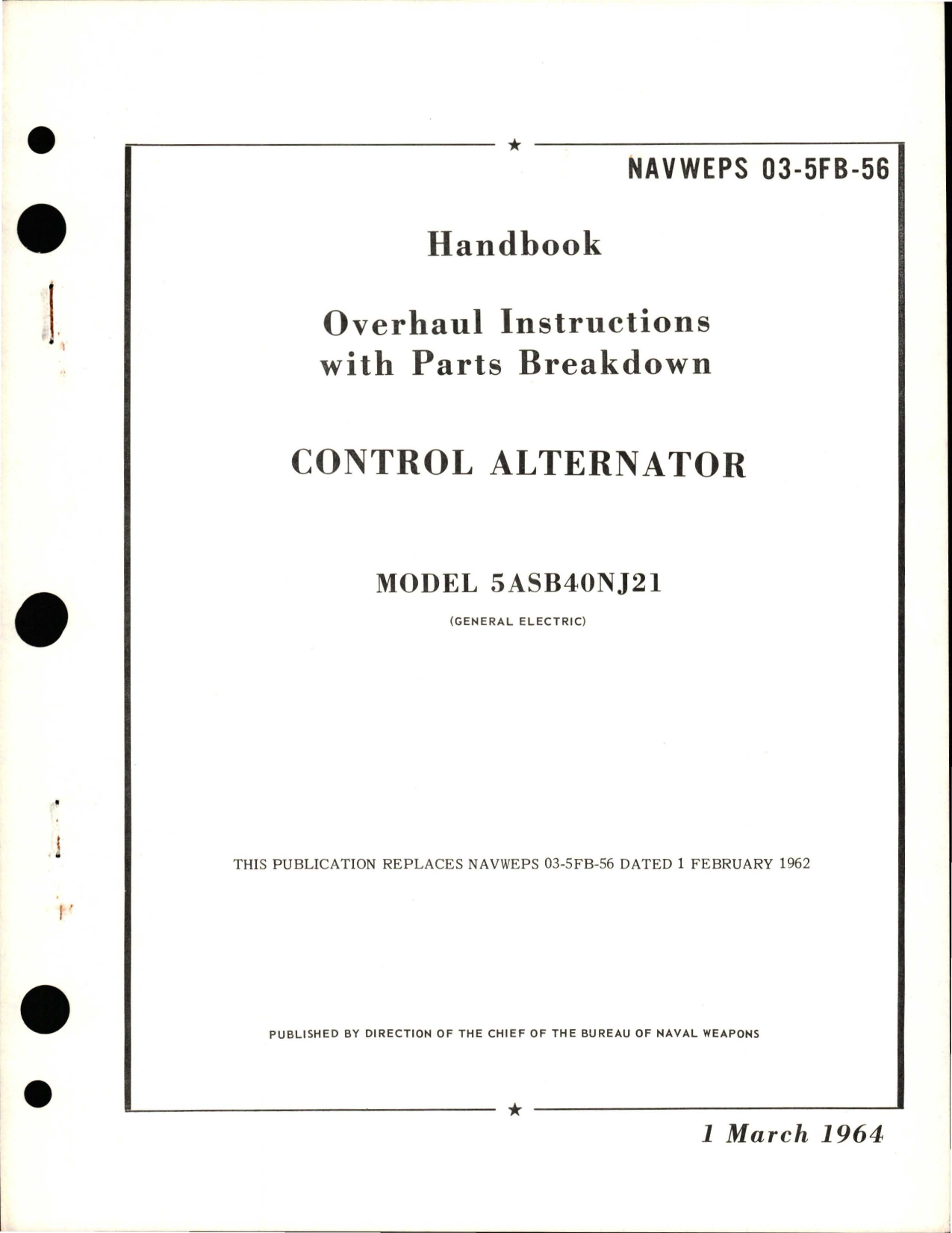 Sample page 1 from AirCorps Library document: Overhaul Instructions with Parts Breakdown for Control Alternator - Model 5ASB40NJ21