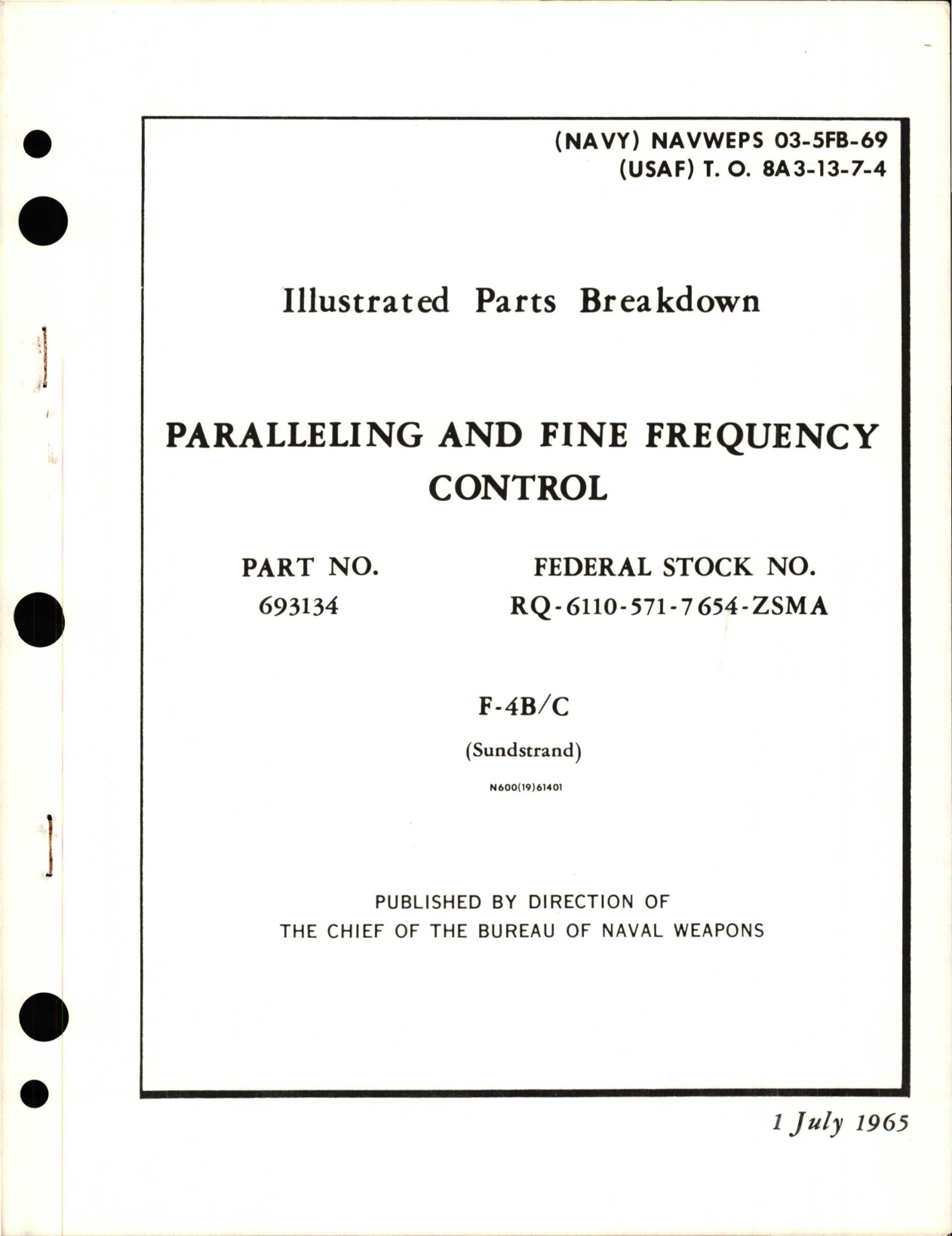 Sample page 1 from AirCorps Library document: Illustrated Parts Breakdown for Paralleling and Fine Frequency Control - Part 693134